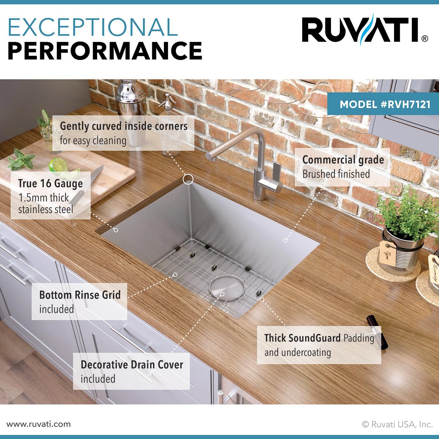 Ruvati Bar Prep Sink Narrow Trough Undermount 16 Gauge Stainless Steel Single Bowl