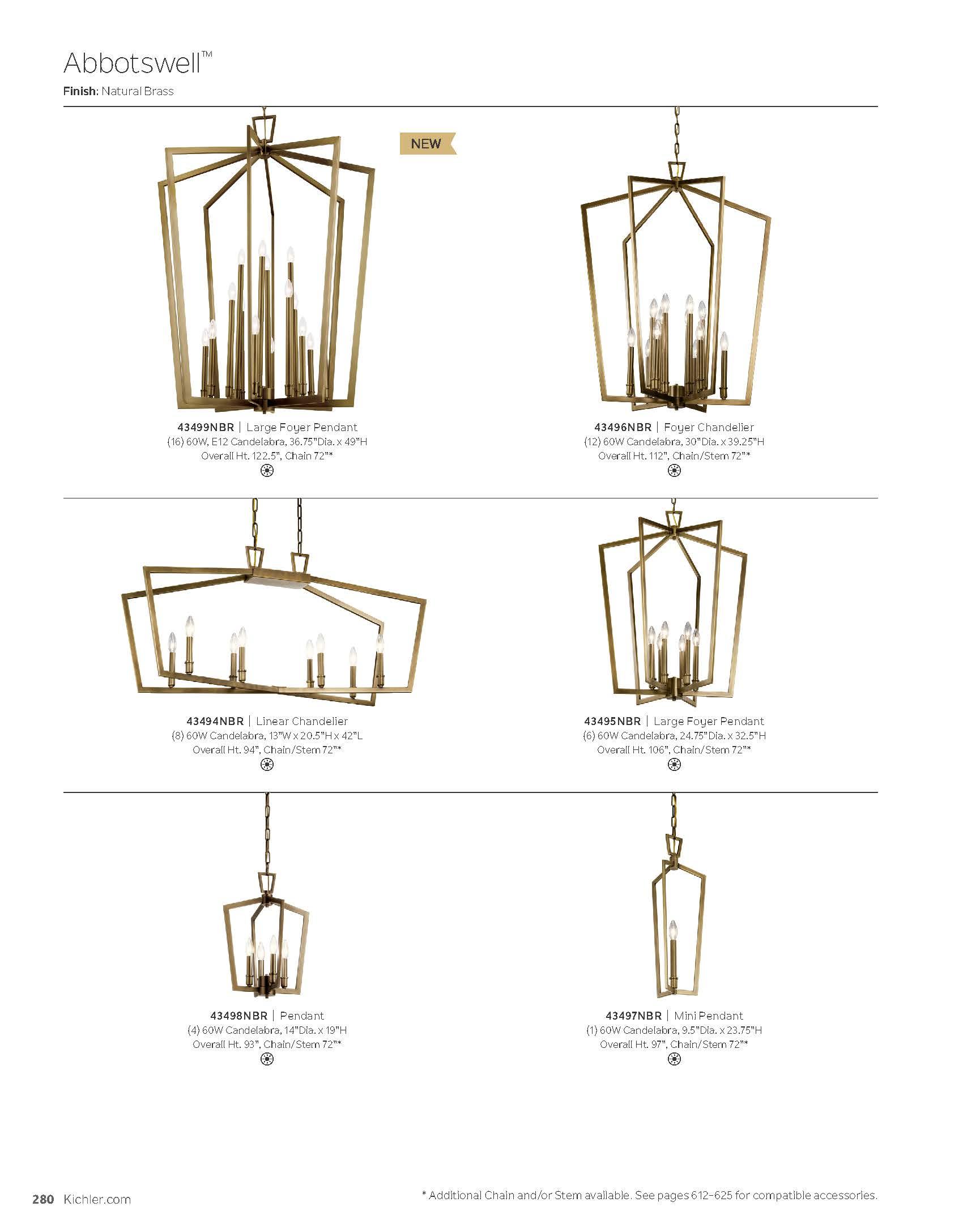 Kichler Lighting Abbotswell 6 - Light Pendant in  Natural Brass