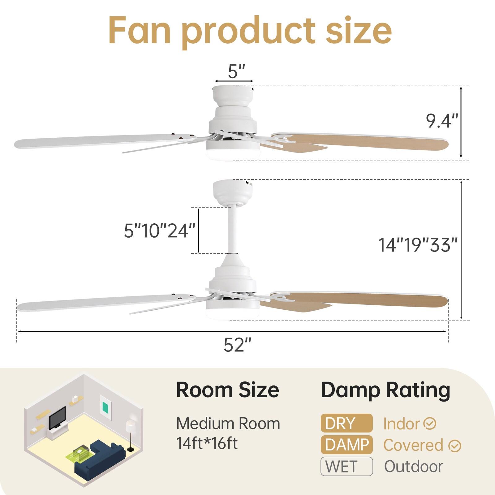 42" Plywood Blades Ceiling Fan with LED light and Remote, Flush Mount and Downrod Mount White (White/light wood grain blades)