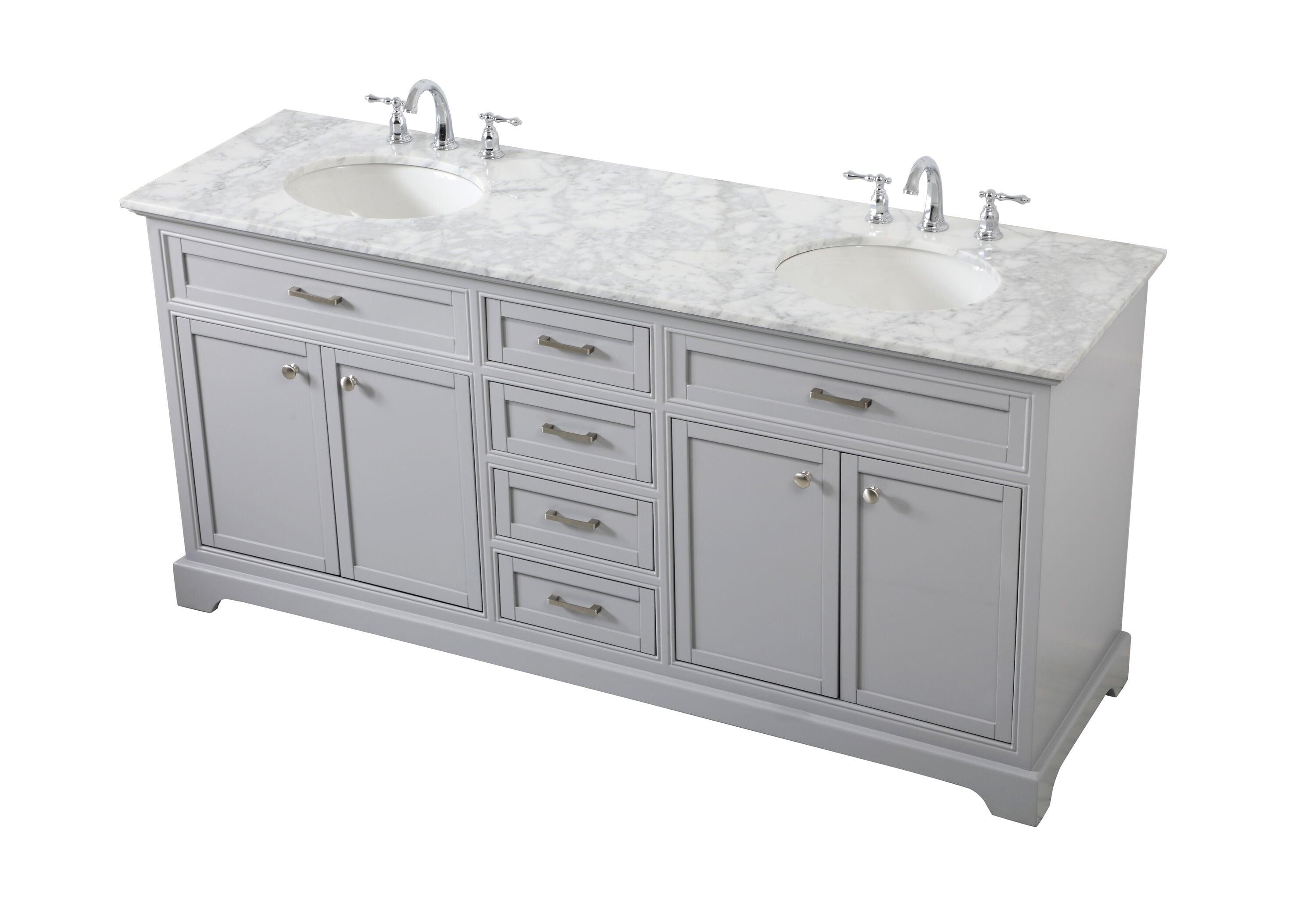Elegant Decor Americana 72" Metal MDF Marble Double Bathroom Vanity in Gray