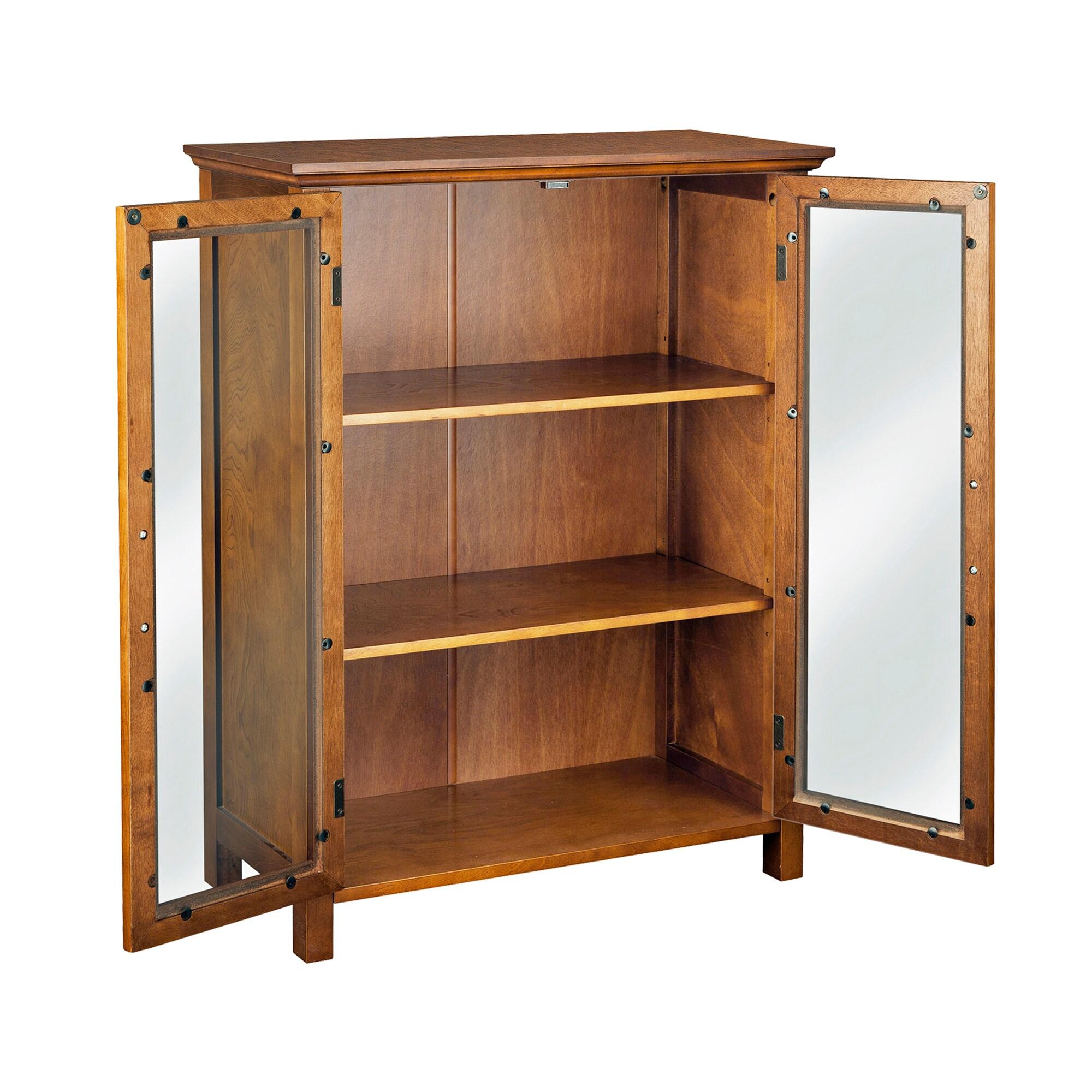 Teamson Home Avery Freestanding Two-Door Floor Accent Cabinet with Antique Brass Handles, Oiled Oak