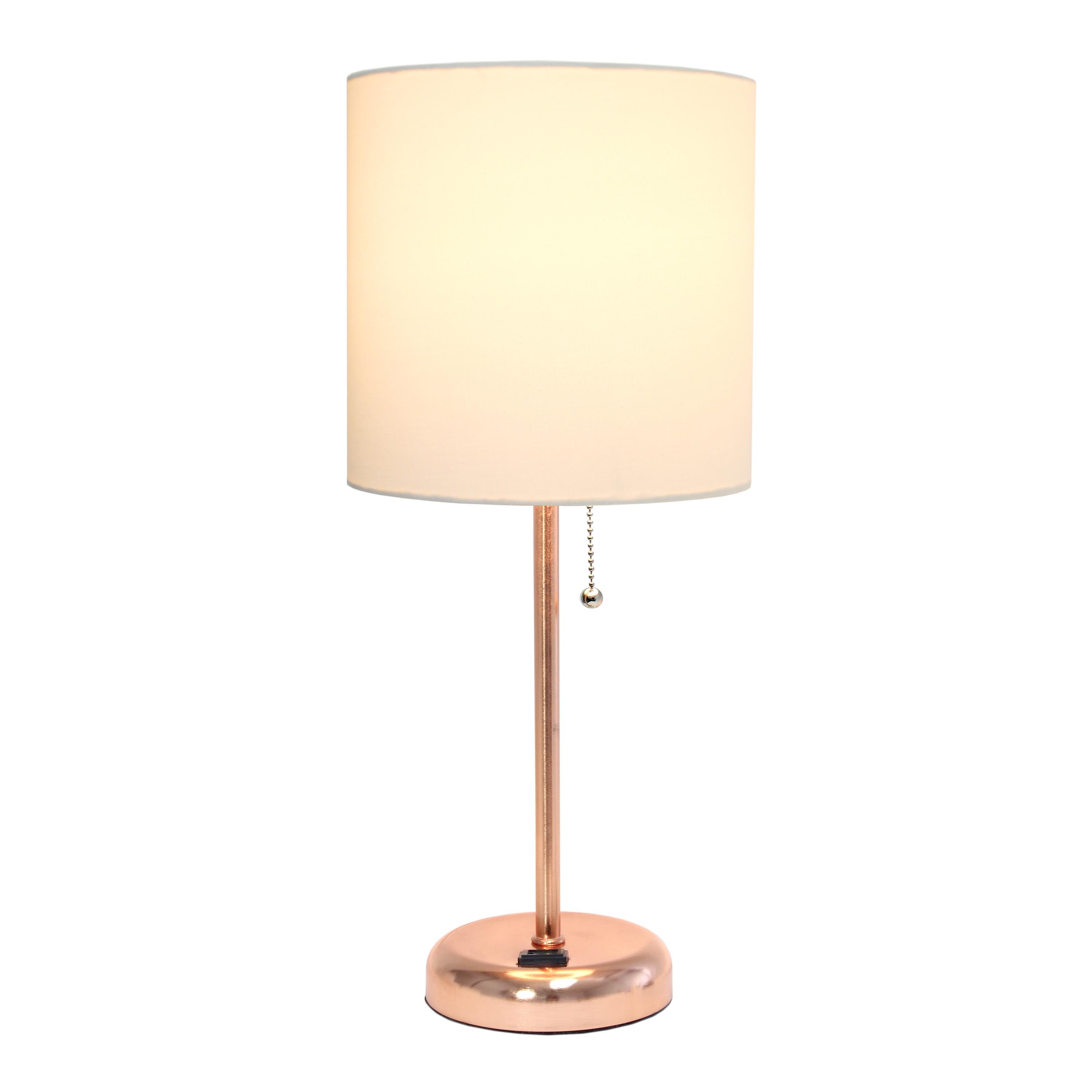 Creekwood Home Oslo 19.5" Power Outlet Base Metal Table Desk Lamp in Rose Gold with Feit LED (Includes LED Light Bulb) White