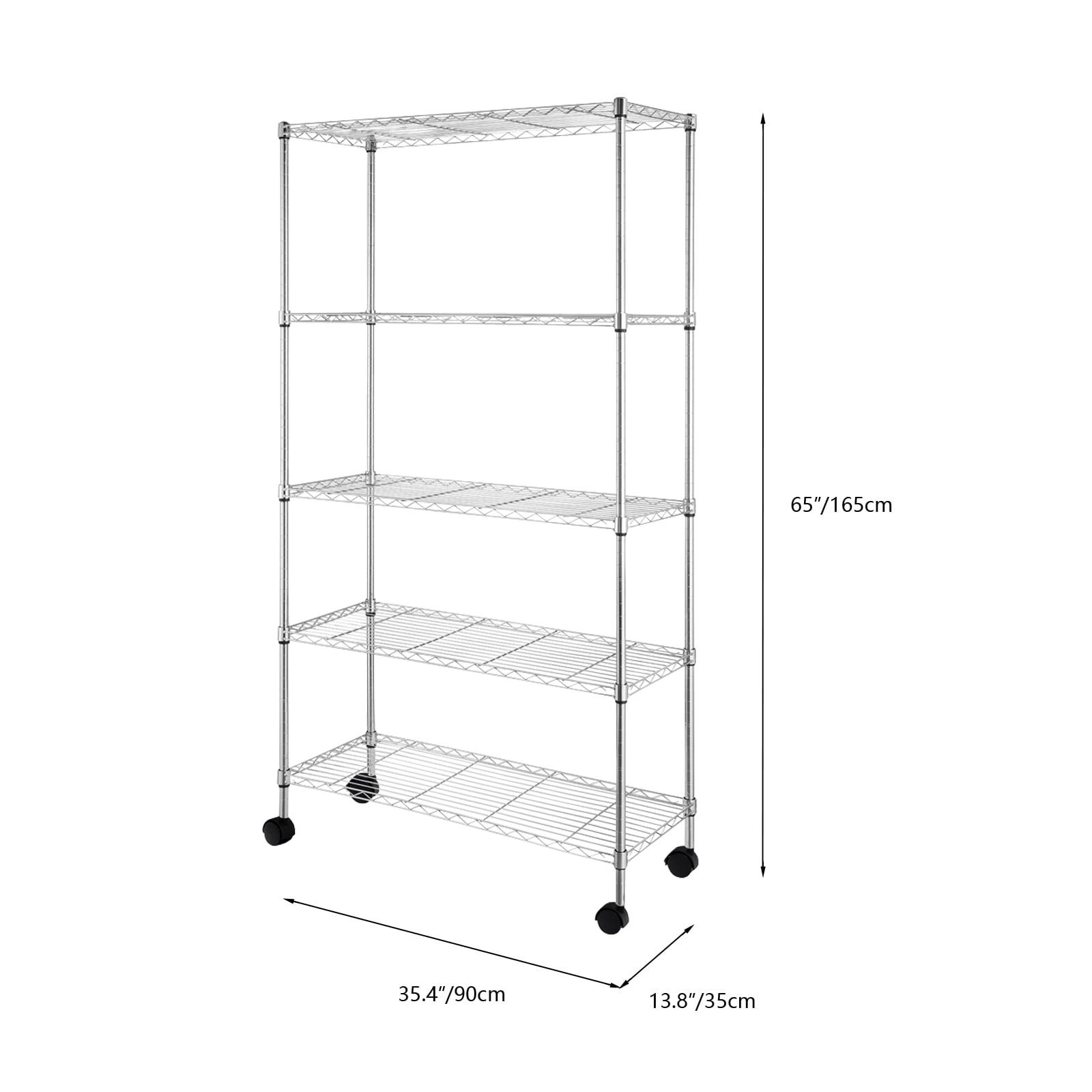 Ktaxon Commercial 5 Tier Storage Rack, Adjustable Rolling Metal Garage Shelving Chrome, 35''L x 14''W x 65''H, Capacity for 1000lbs