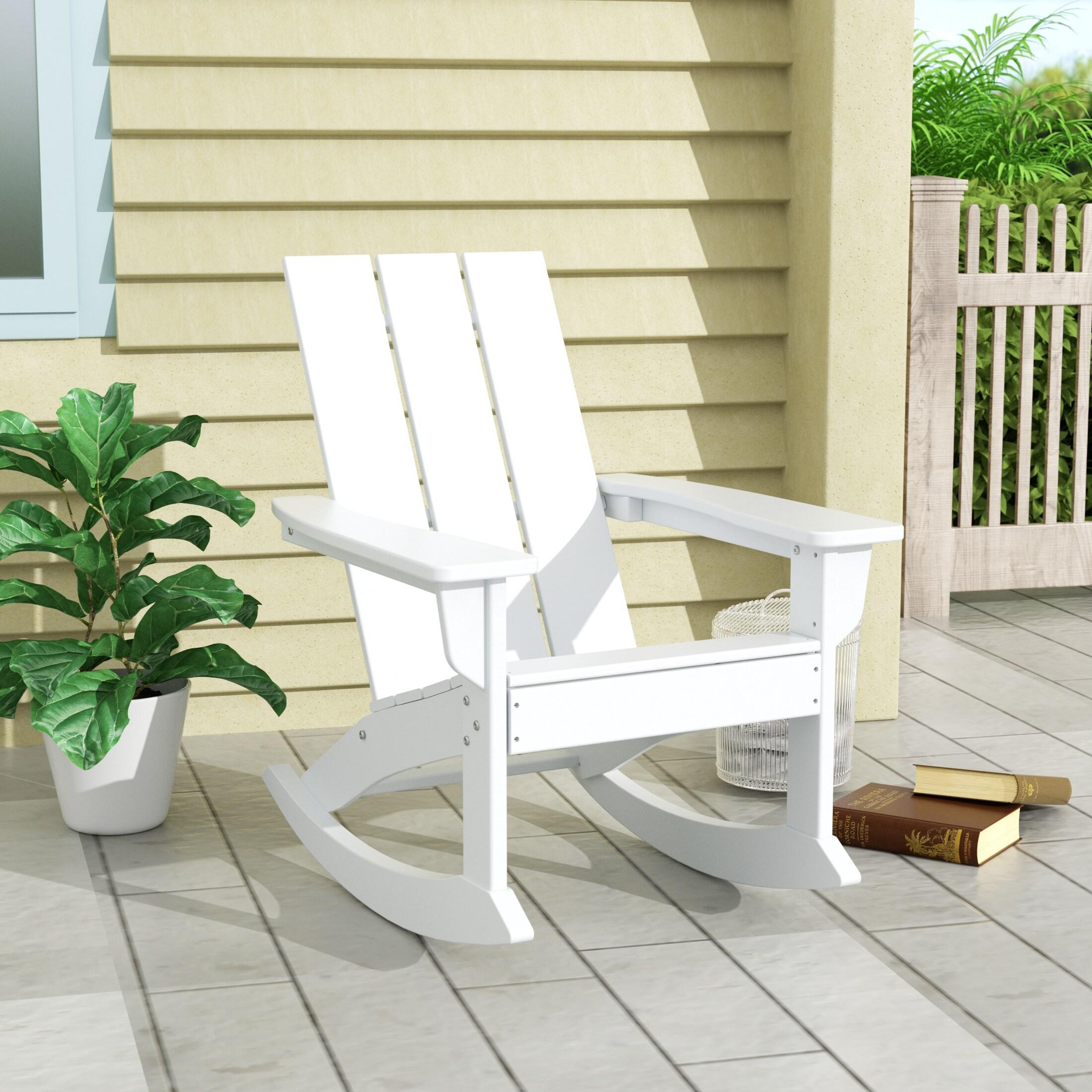 Polytrends  Shoreside Modern Eco-Friendly All Weather Poly Adirondack Rocking Chair White