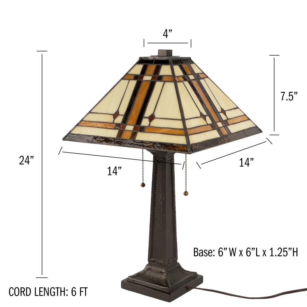 Tiffany Style Table Lamp-Mission Design Art Glass (Includes LED Light Bulb) Black: Stained Glass Desk Task Lamp, Metal Base, Inline Switch