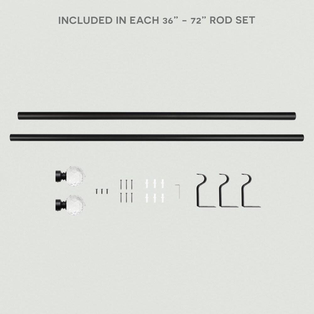 Exclusive Home 36"-72" Crystal Ball Curtain Rod - Matte Black: Adjustable Iron Rod, Single Novelty Finial, 25lb Capacity