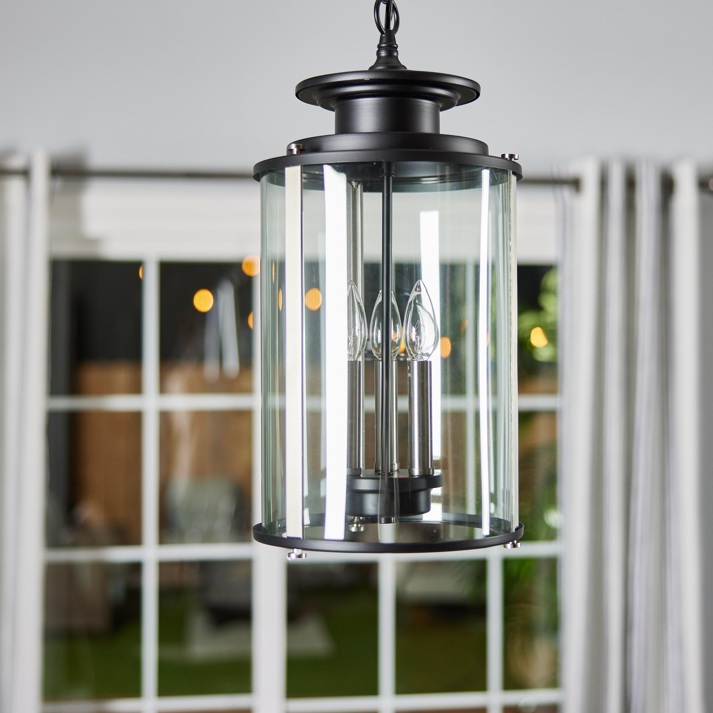 Progress Lighting Squire 3-Light Hanging Lantern, Steel, Black Finish, Clear Glass Shade