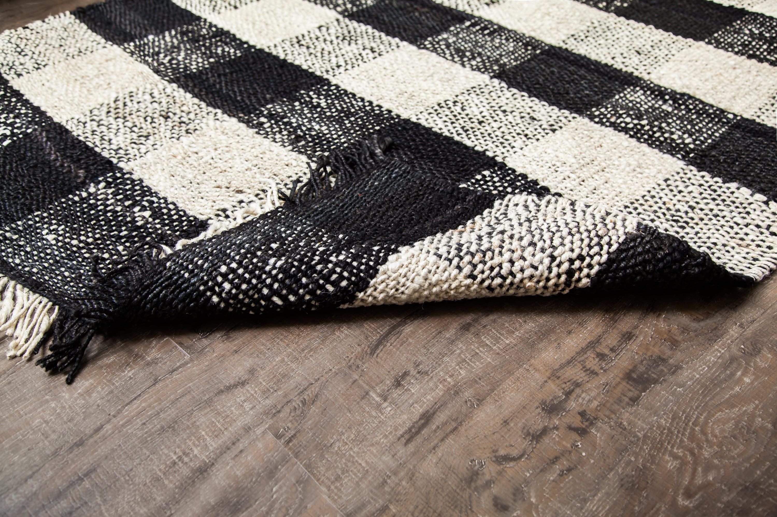 Black Check Loomed Area Rug 5'X7' - Anji Mountain: Handmade Jute Flatweave, Farmhouse Style, Fair Trade Certified