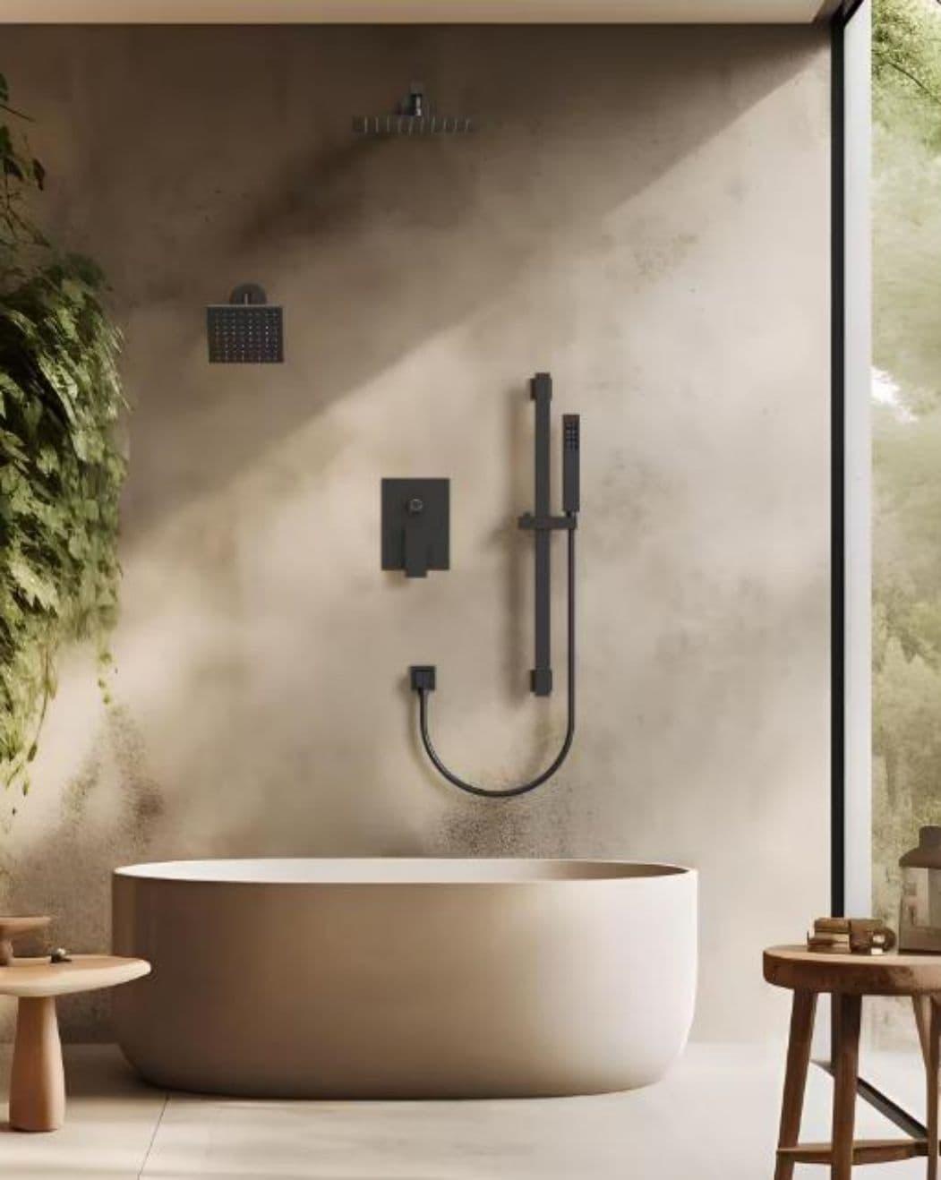 GRANDJOY Complete Shower System, 10" and 6" Dual Wall Mount Rain Shower Faucets with Handheld Shower Spray, High Pressure in Matte Black