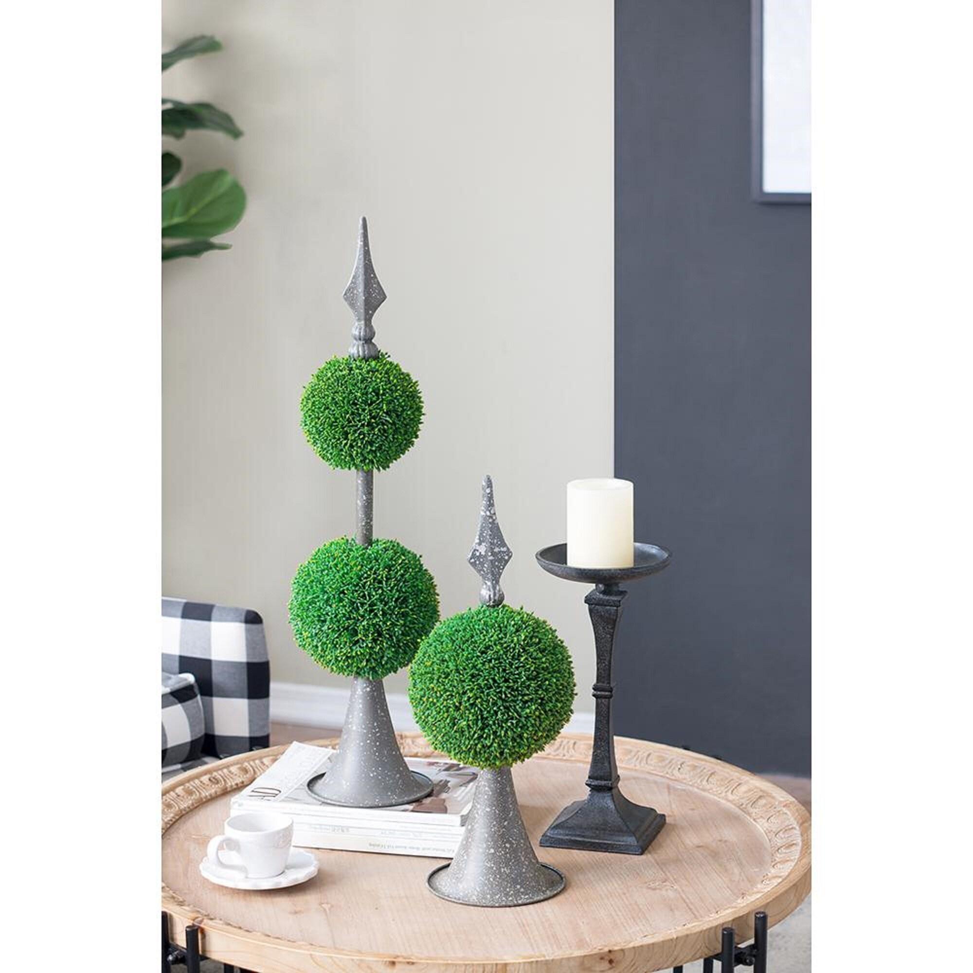 A&B Home Boxwood Ball Topiary with Metal Finial Stand Double Sphere 26 Inch Tall Indoor Outdoor House Decoration