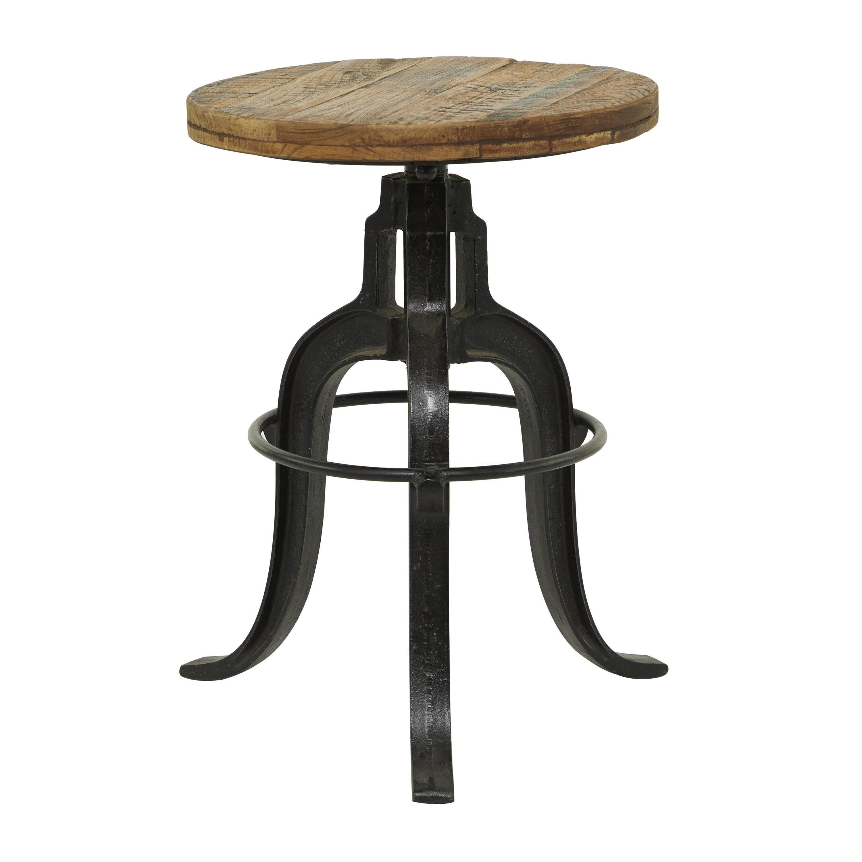 Keirnan Metal Vintage Industrial Inspired Living Room Stool with Brown Adjustable Wood Seat