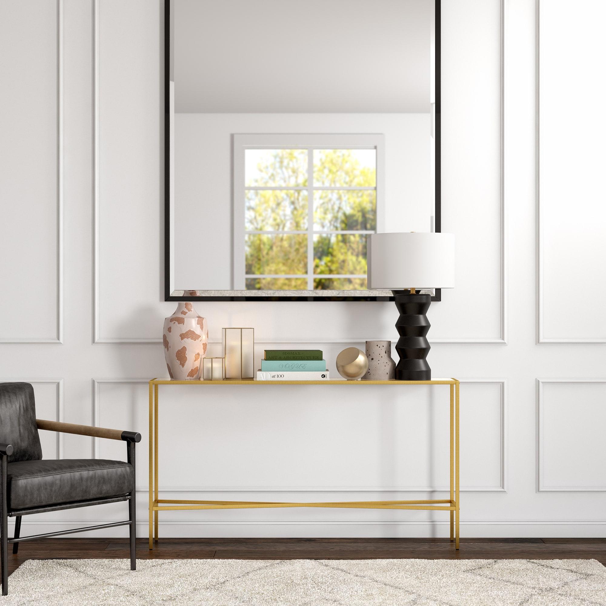 Evelyn&Zoe Henley 55" Wide Rectangular Console Table with Glass Top, Brass