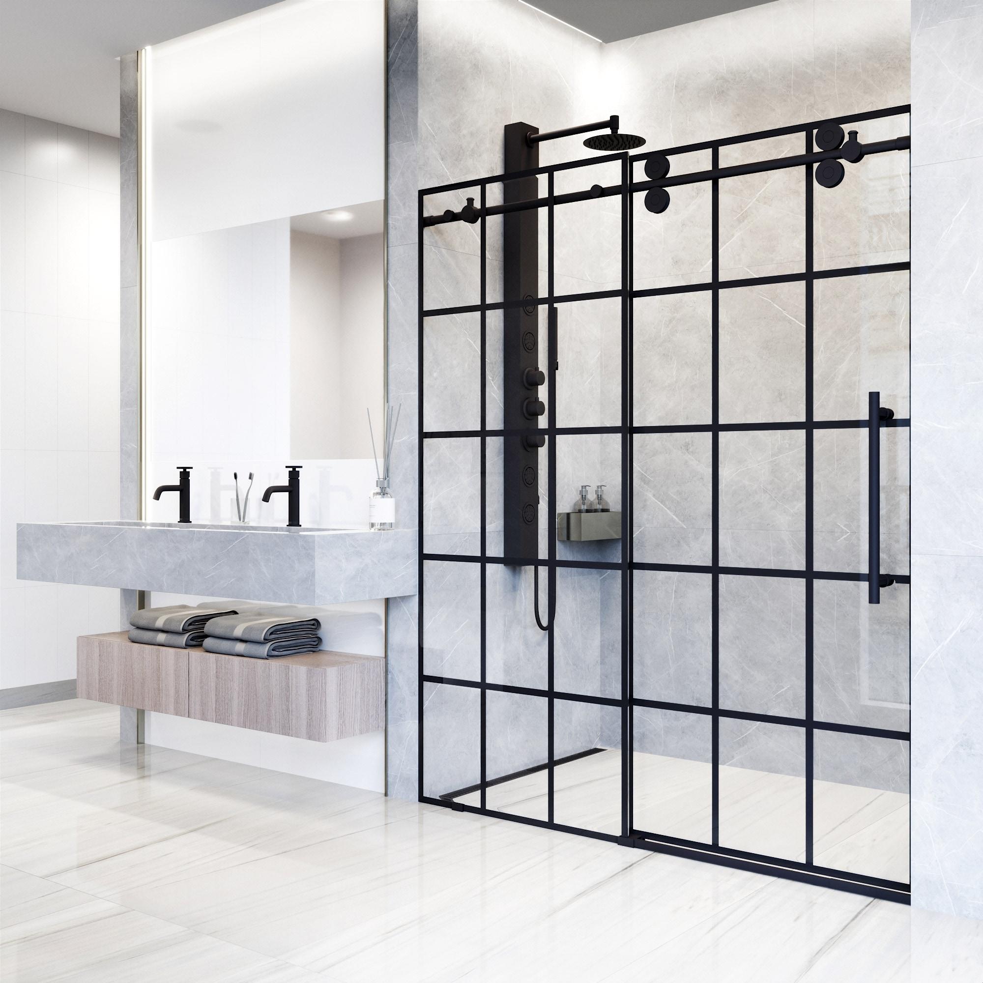 Elan 56-60" W x 74" H Sliding Frameless Shower Door with 3/8" Grid Clear Glass