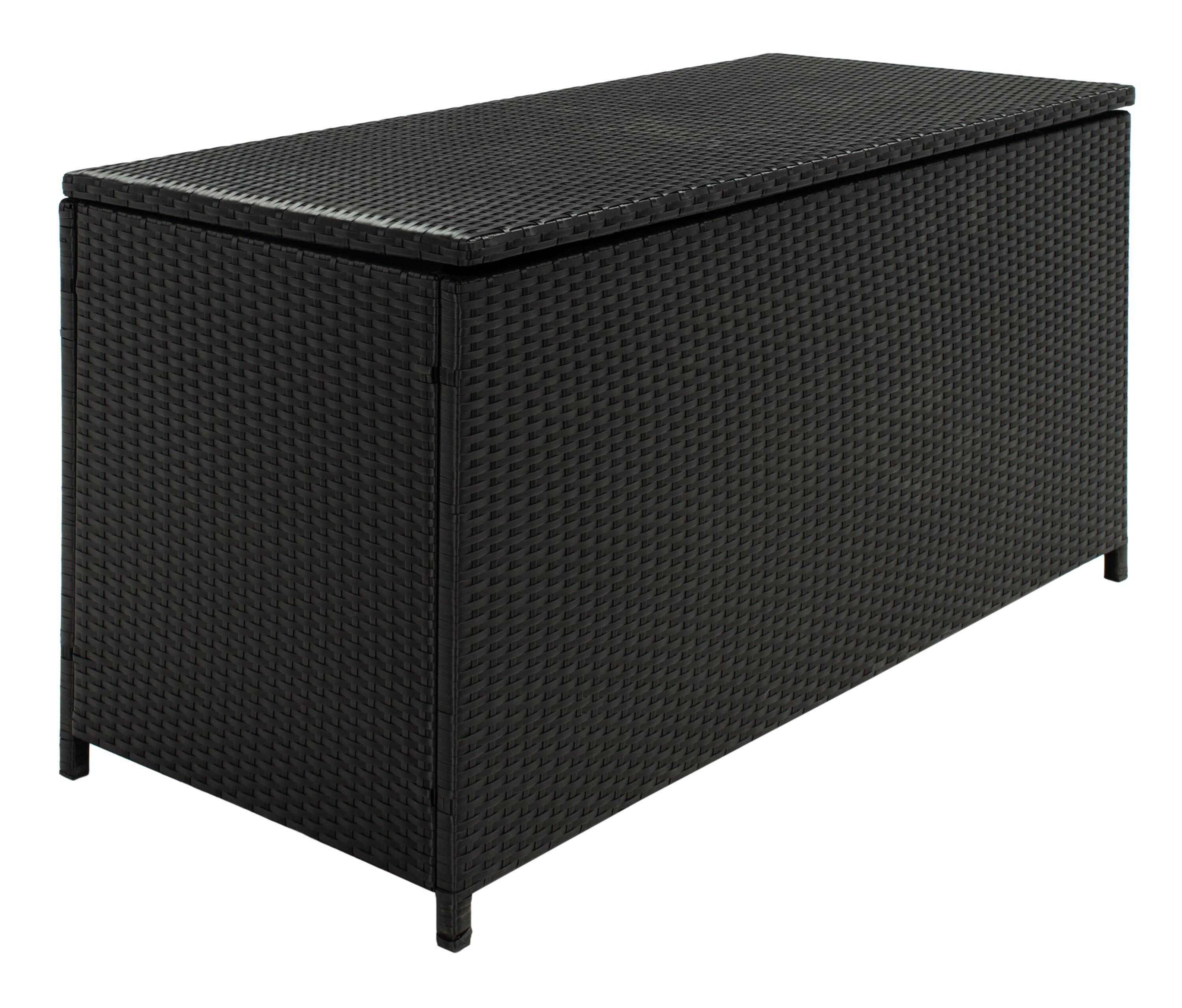 Oliveira Outdoor Cushion Deck Box - Black/White Cushion - Safavieh