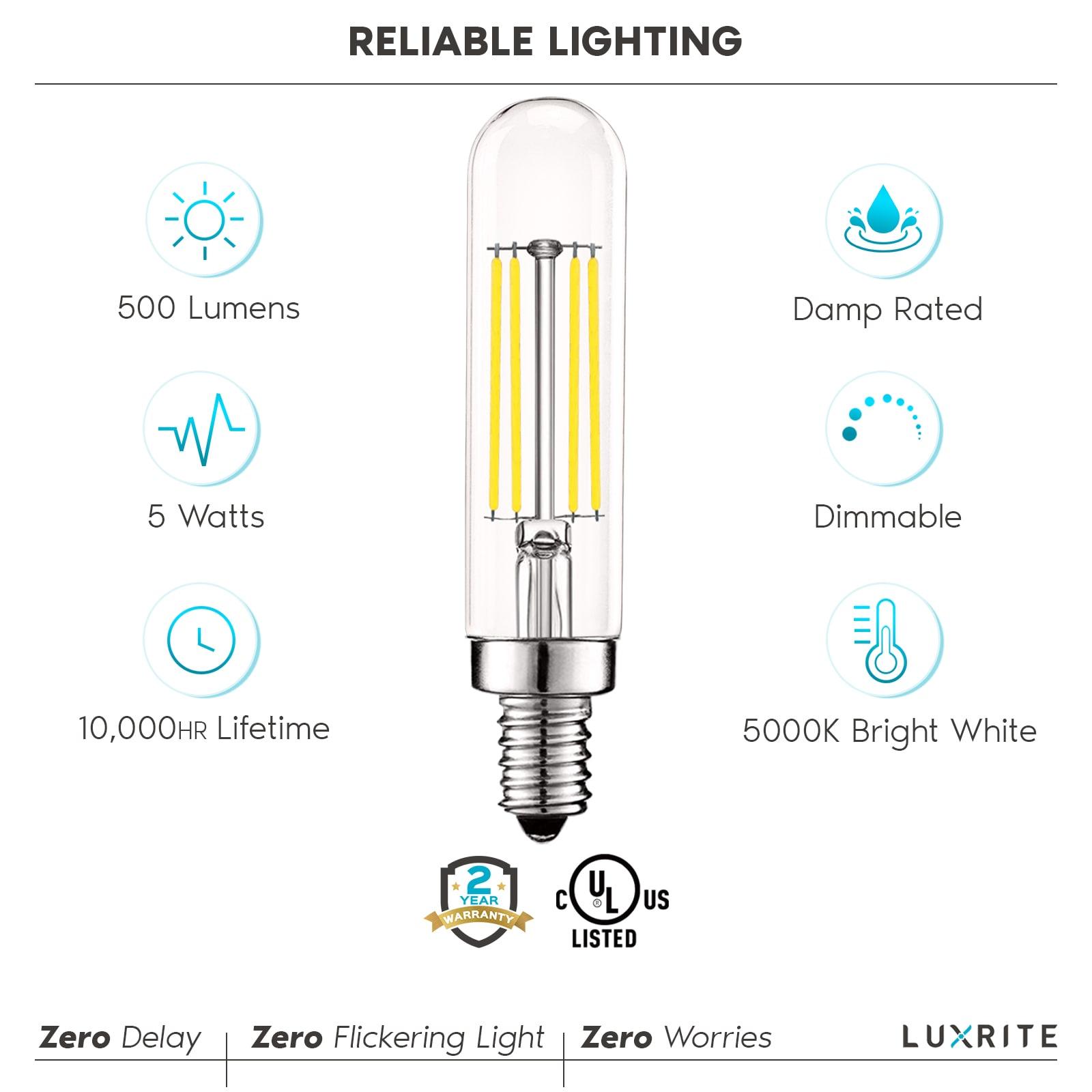 5 Watt (60 Watt Equivalent) T6 T6.5 LED Dimmable Light Bulb, E12/Candelabra Base