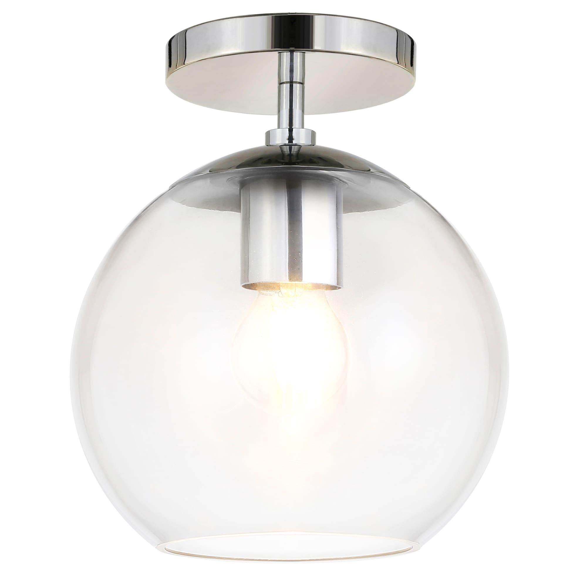 Evelyn&Zoe 9" Polished Nickel Finish Metal/Glass Semi Flush Mount