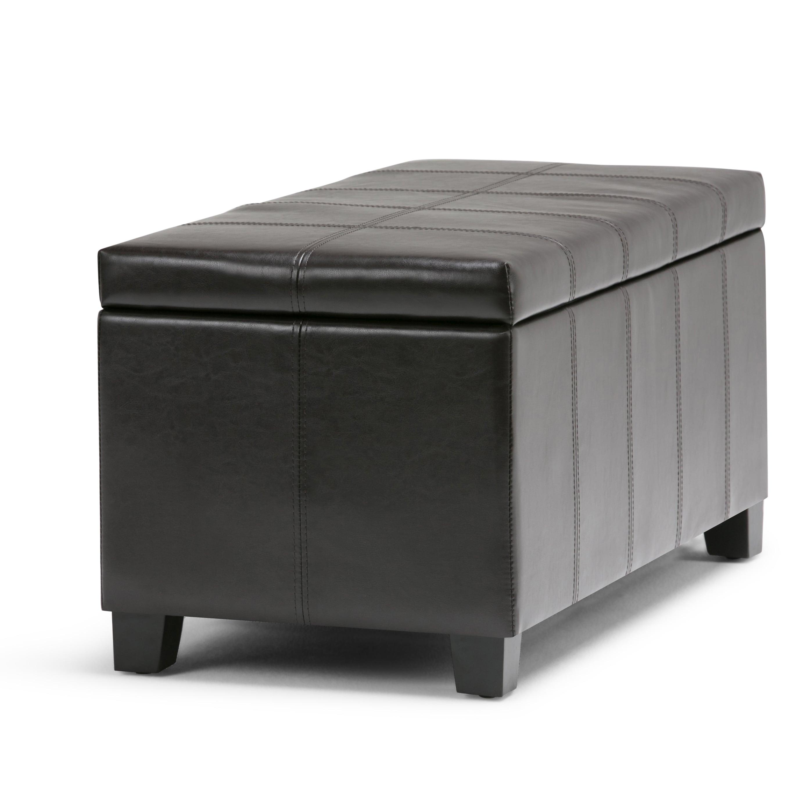Simpli Home Dover Faux Leather Storage Bench in Tanners Brown