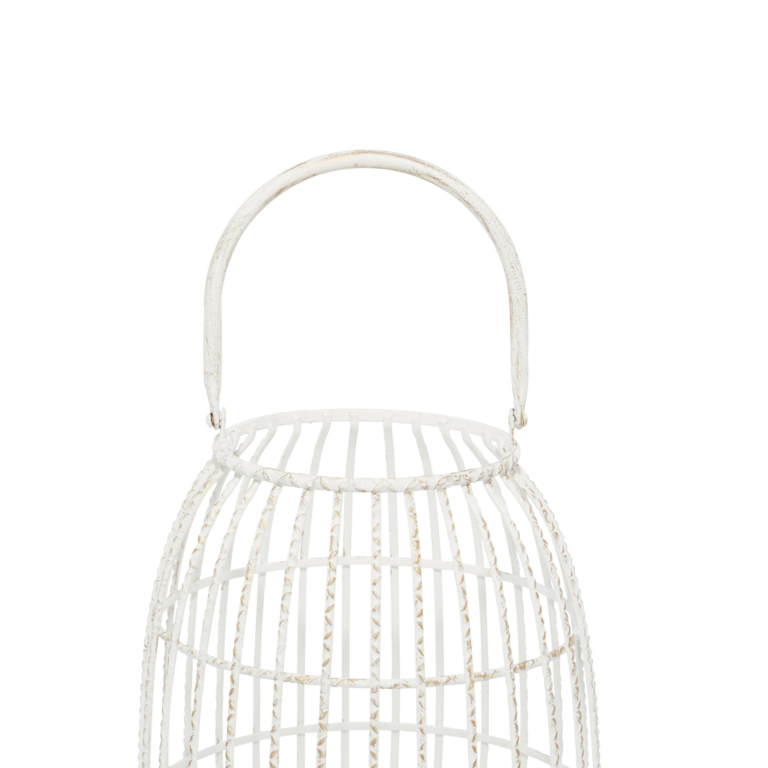 16" x 8.5" Oval Modern Metal Caged Candle Holder with Led Light Bulb Center White - Olivia & May