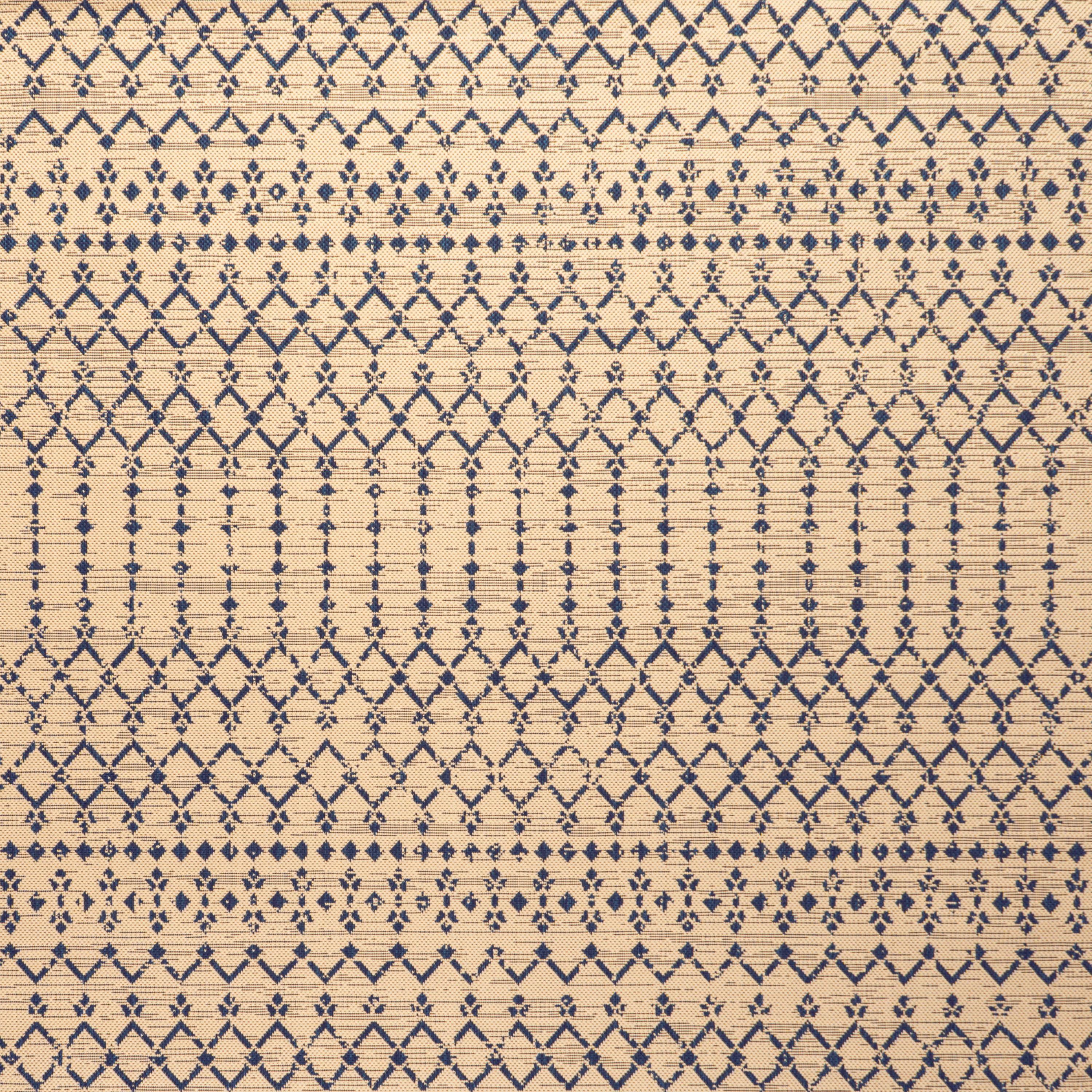 5' x 5' Ourika Moroccan Geometric Textured Weave Indoor/Outdoor Area Rug, Beige/Navy - JONATHAN Y