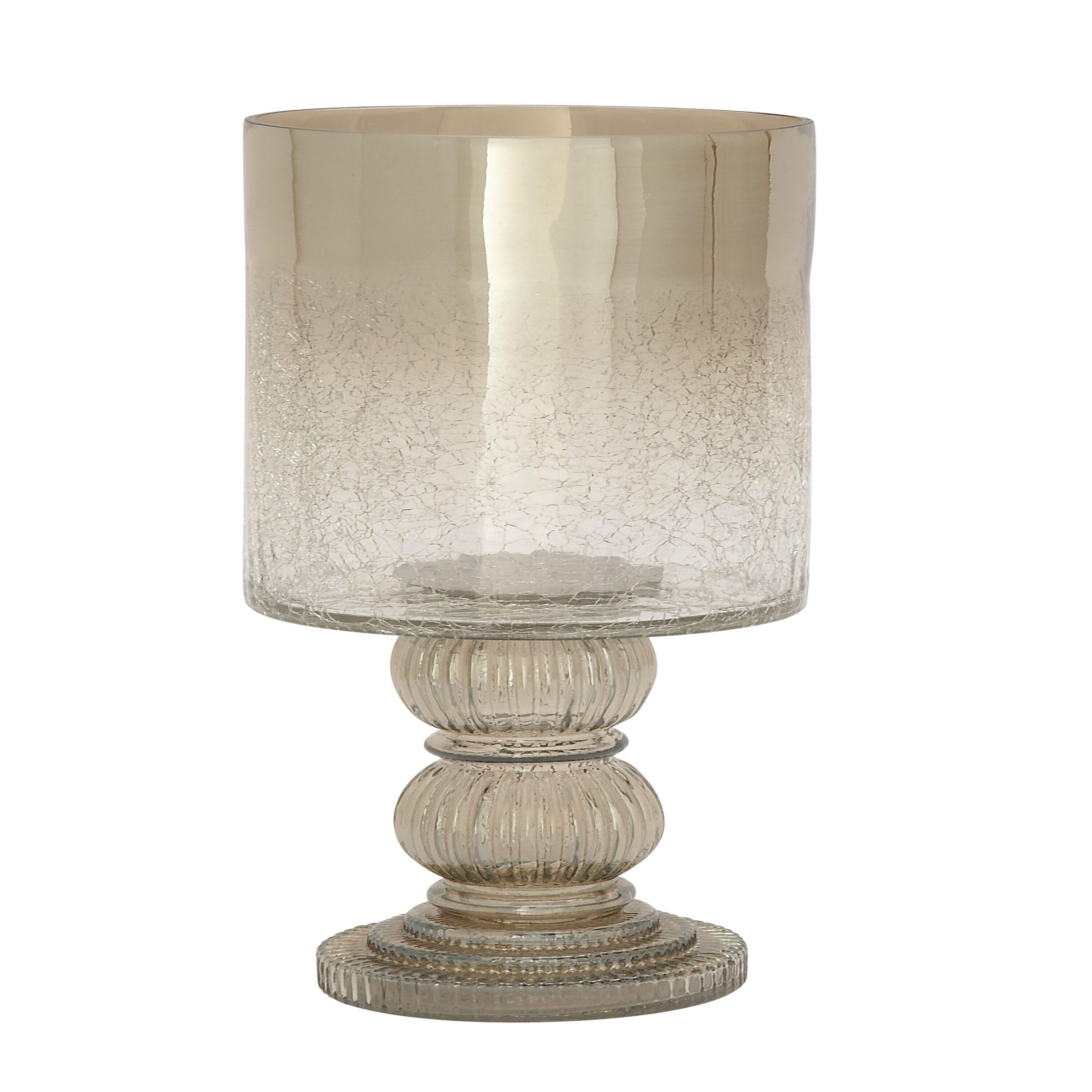 DecMode Gold Glass Handmade Turned Style Pillar Hurricane Lamp with Faux Mercury Glass Finish