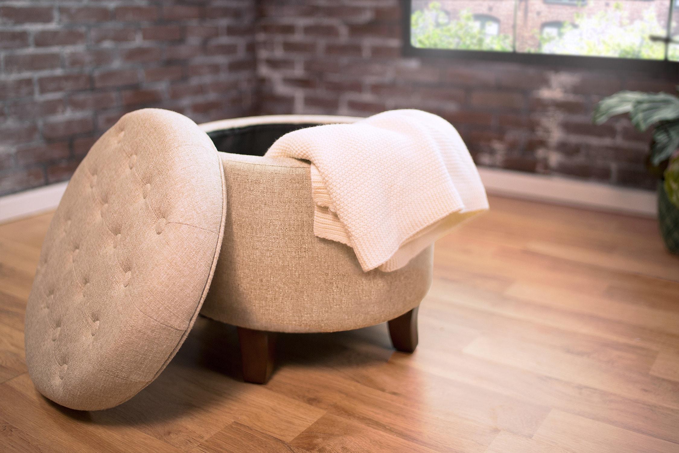 HomePop Boho Tufted Storage Ottoman Twine Light Brown: Upholstered, Plywood Frame, Foam Fill