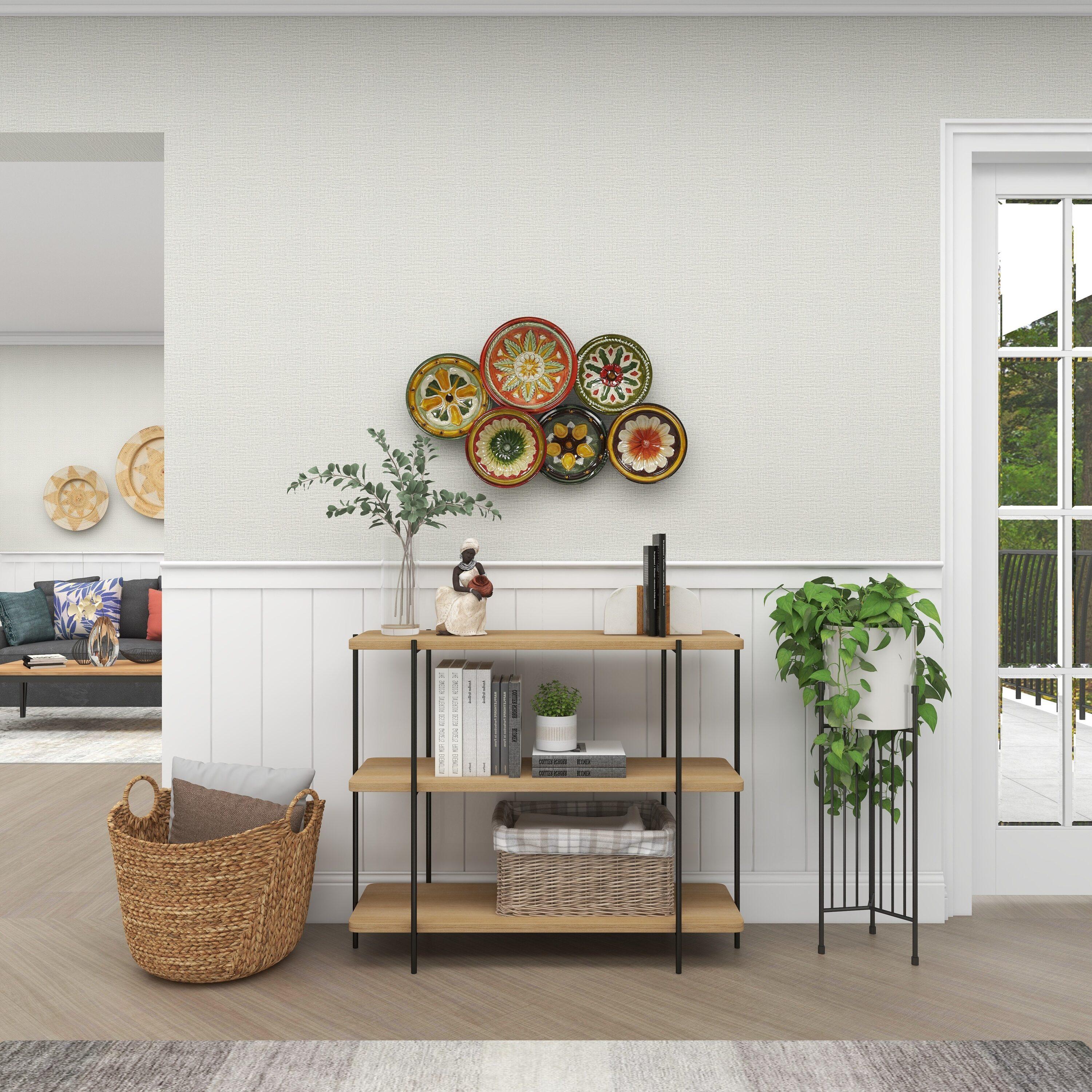 DecMode Rustic Metal Multi Colored Round Plates with Flower Petal Design Wall Decor, 31"W x 19"H