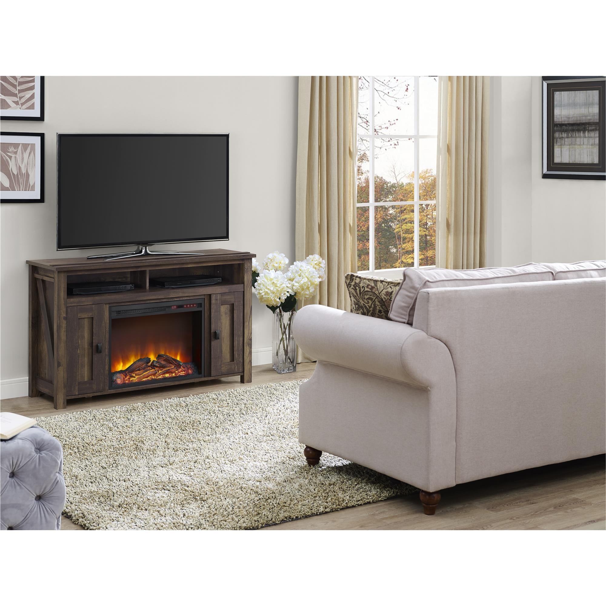 Ameriwood Home Farmington Electric Fireplace Space Heater TV Console for TVs up to 50", Rustic