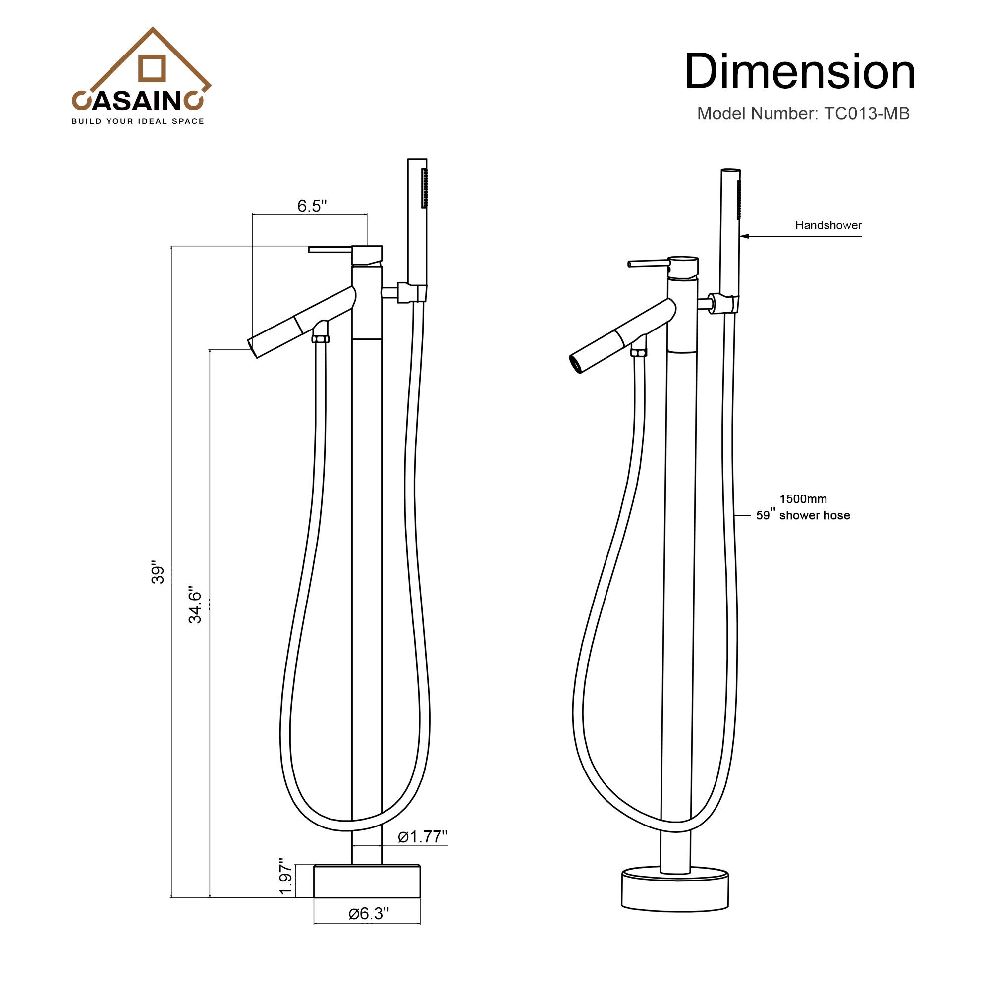 Single Handle Free Standing Bathtub Faucet with Diverter and Handshower