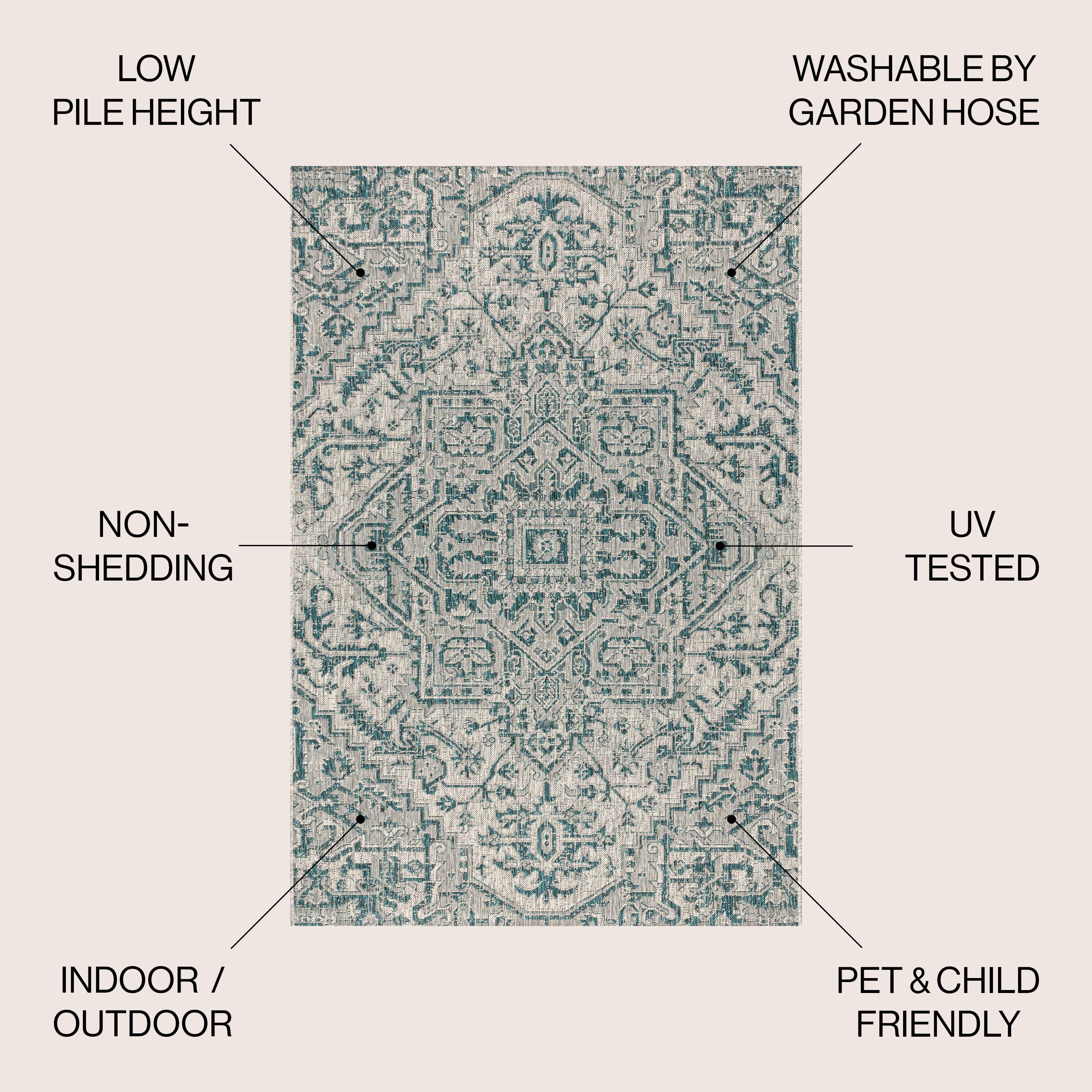 8'x10' Estrella Bohemian Medallion Textured Weave Indoor/Outdoor Area Rug, Teal/Gray - JONATHAN Y