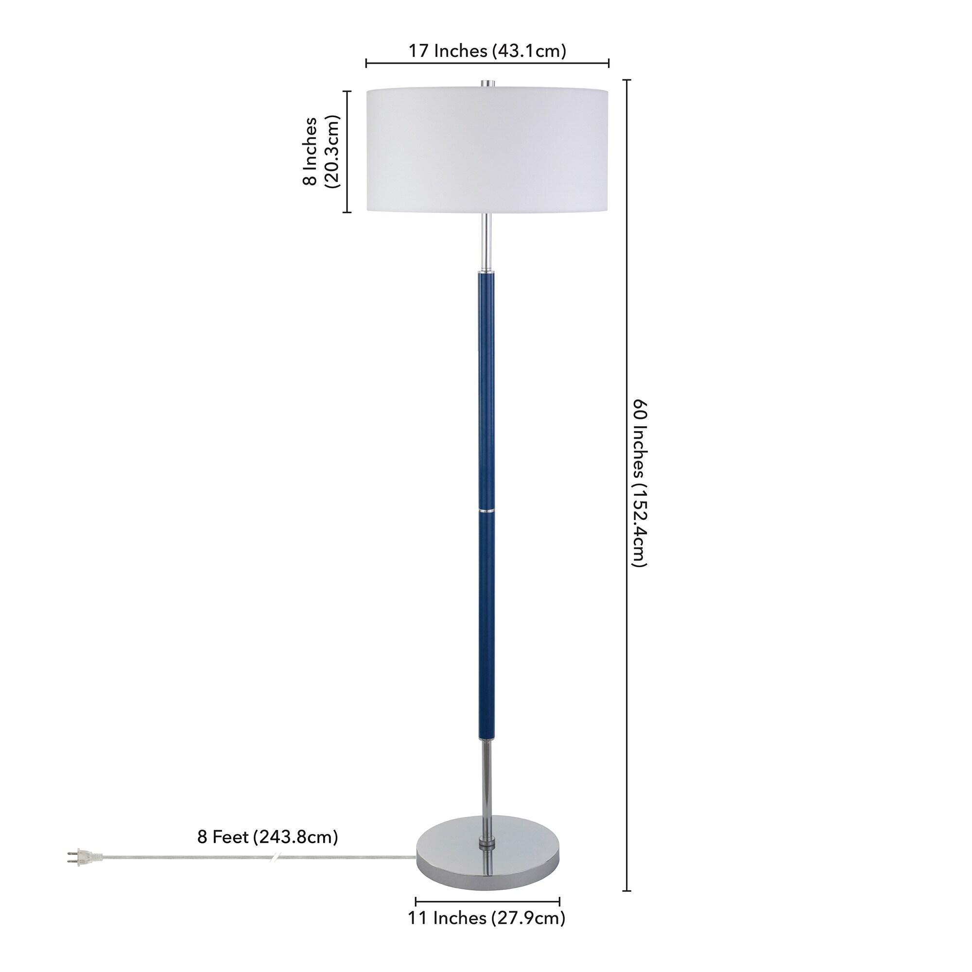 Evelyn&Zoe Simone 2-Light Floor Lamp with Fabric Shade, Blue/Polished Nickel/White