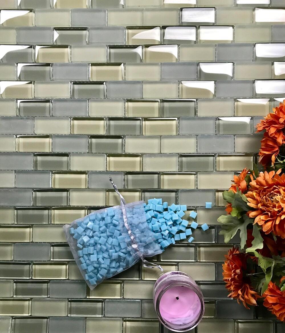 Free Flow 1 in. x 2 in. Glass Straight Edge Brick Mosaic Wall & Pool Tile