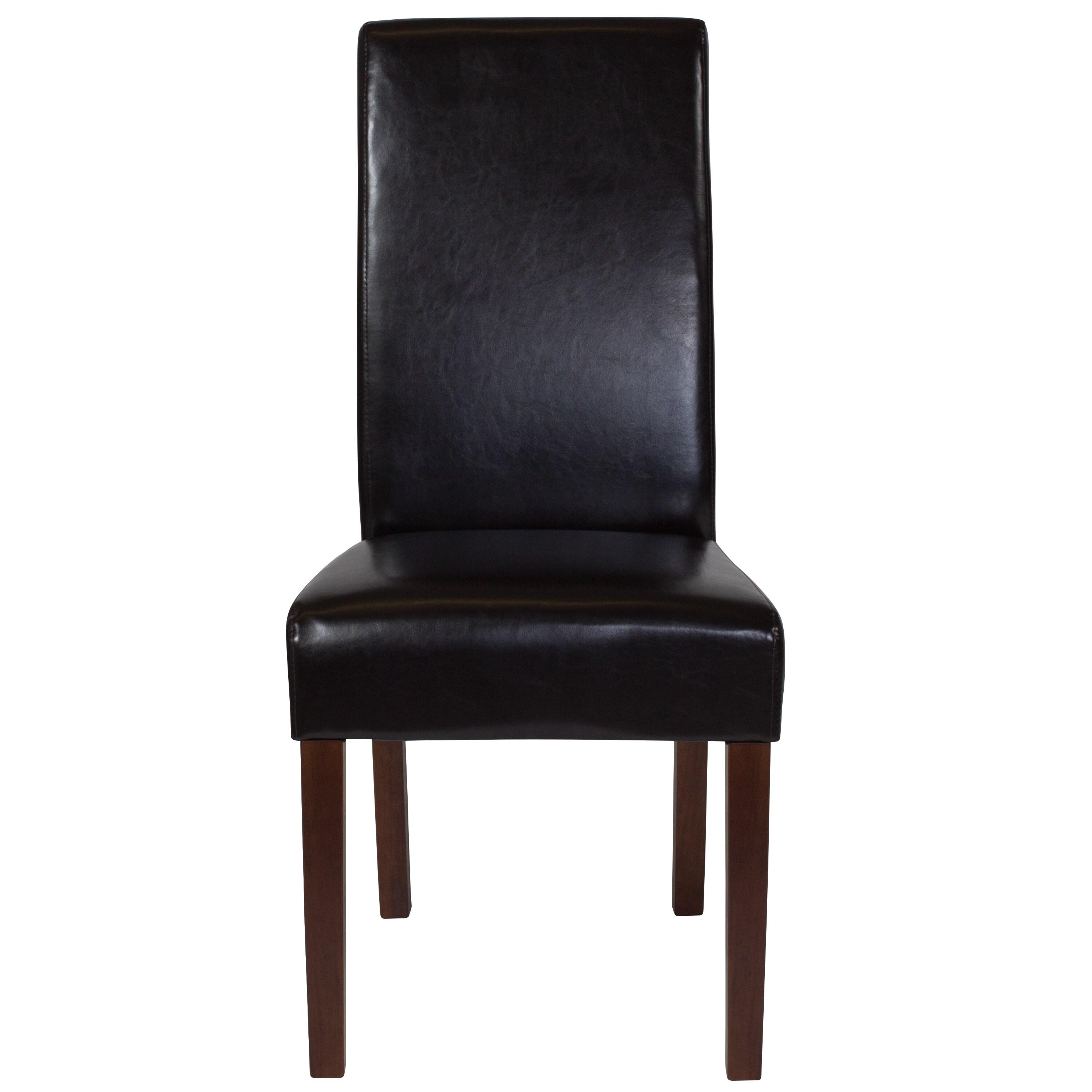 Flash Furniture Greenwich Series Brown LeatherSoft Upholstered Panel Back Mid-Century Parsons Dining Chair