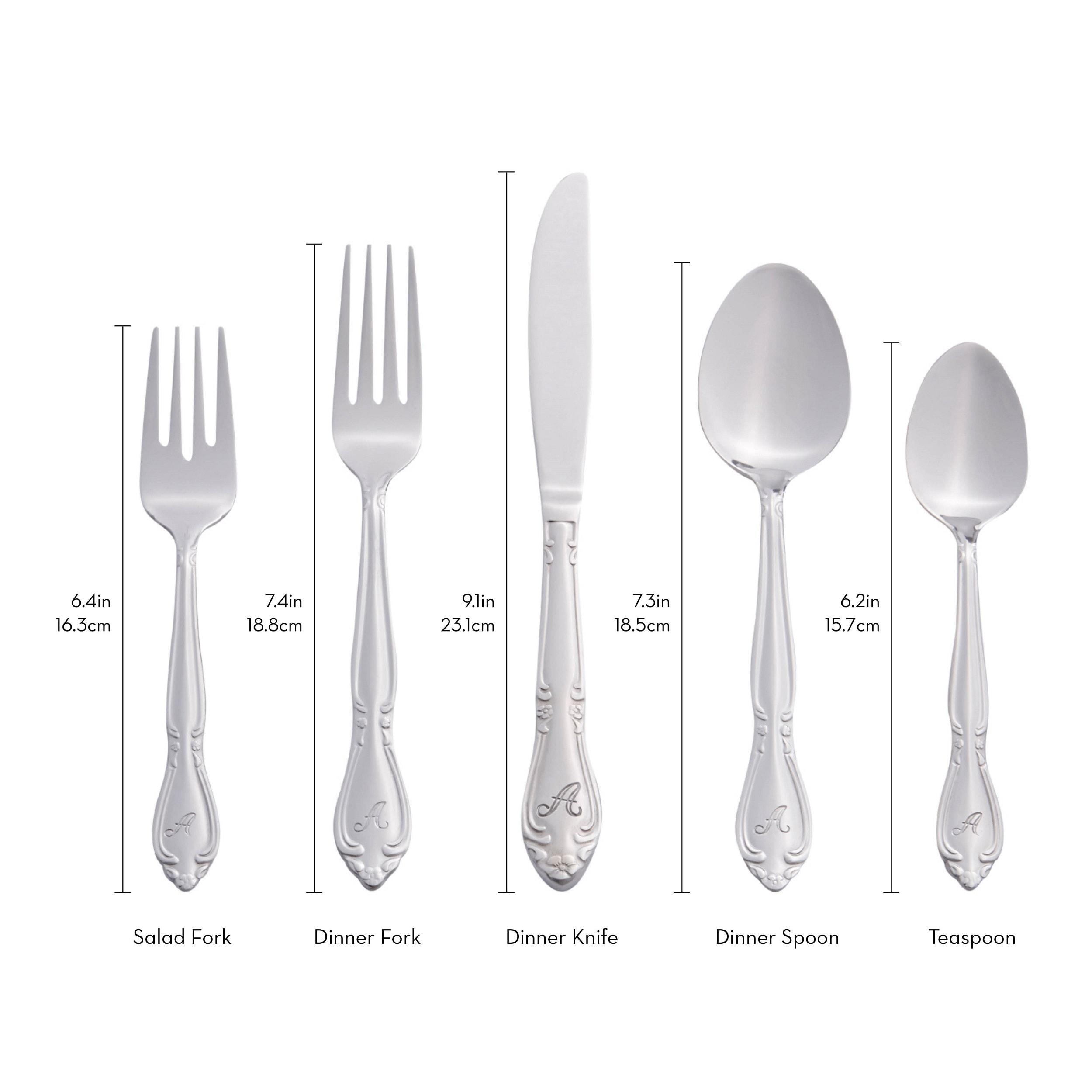 RiverRidge Rose Letter U 46 -Pieces Polished Traditional Flatware