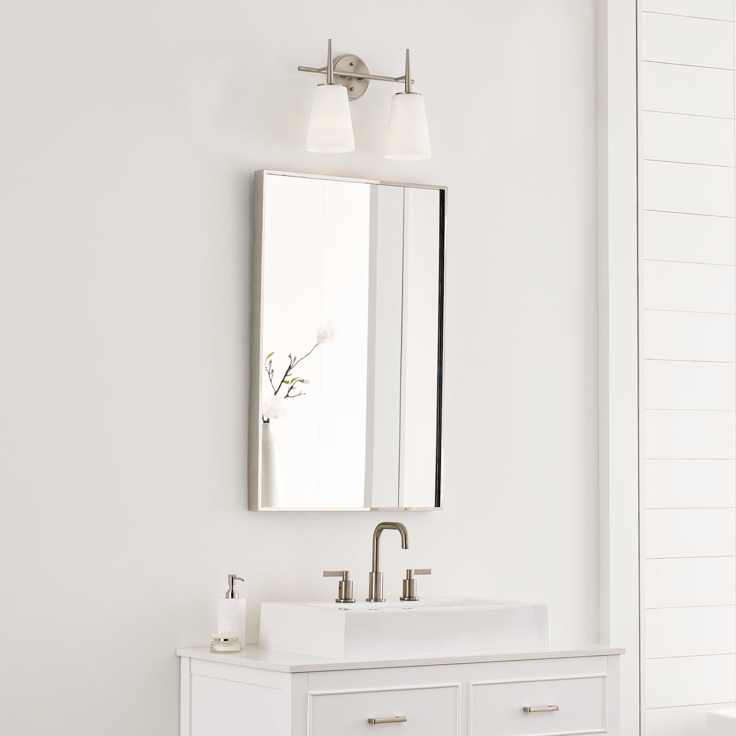 Driscoll 15.5 in. 2-Light Contemporary Modern Brushed Nickel Wall Bathroom Vanity Light with Etched White Glass Shades