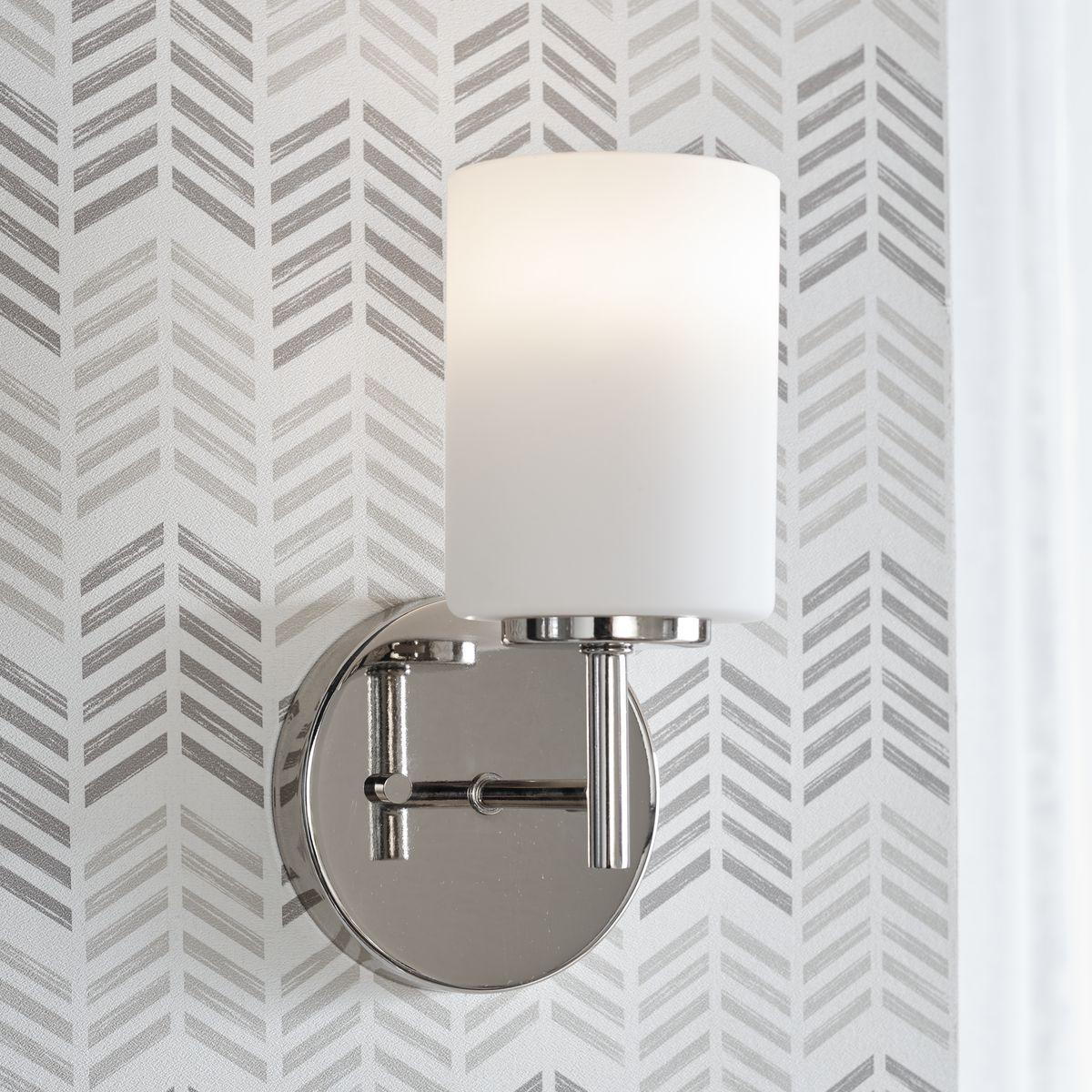 Progress Lighting Replay 1-Light Bath & Vanity Wall Light, Polished Nickel, Porcelain Shade