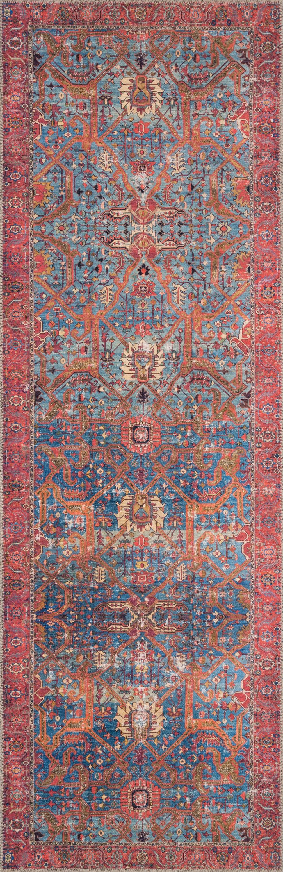 Loloi II Loren Collection LQ-10 Blue / Red Oriental Area Rug 2'-6" x 7'-6"