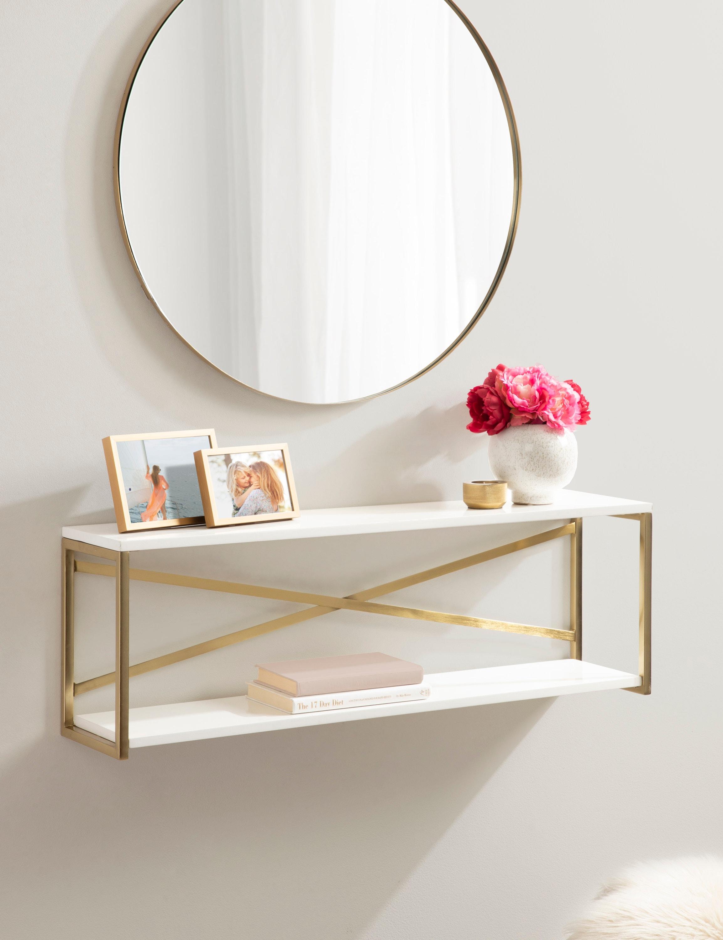 Kate & Laurel All Things Decor 36"x12"x8" Ascott 2-Tier Wall Shelf White - Modern Glam Decor, Keyhole Hangers
