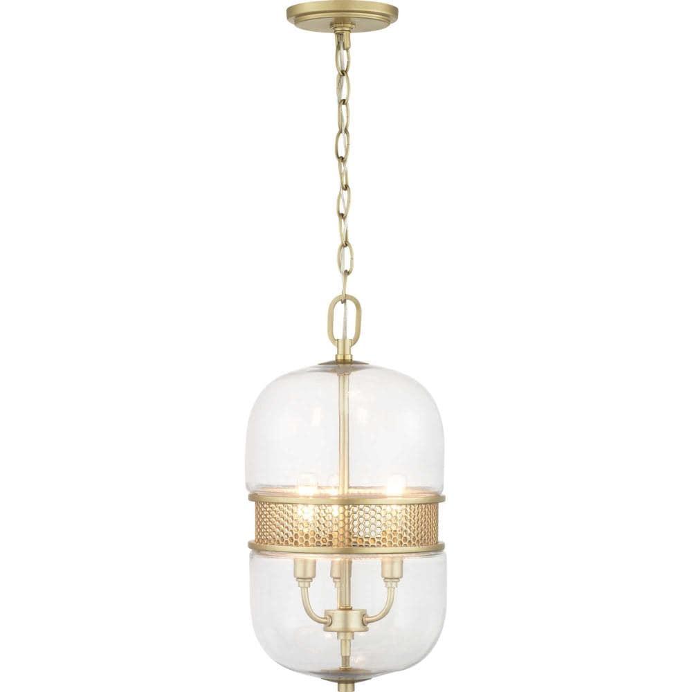 Progress Lighting, Cayce Collection, 3-Light Pendant, Vintage Gold, Glass Shade