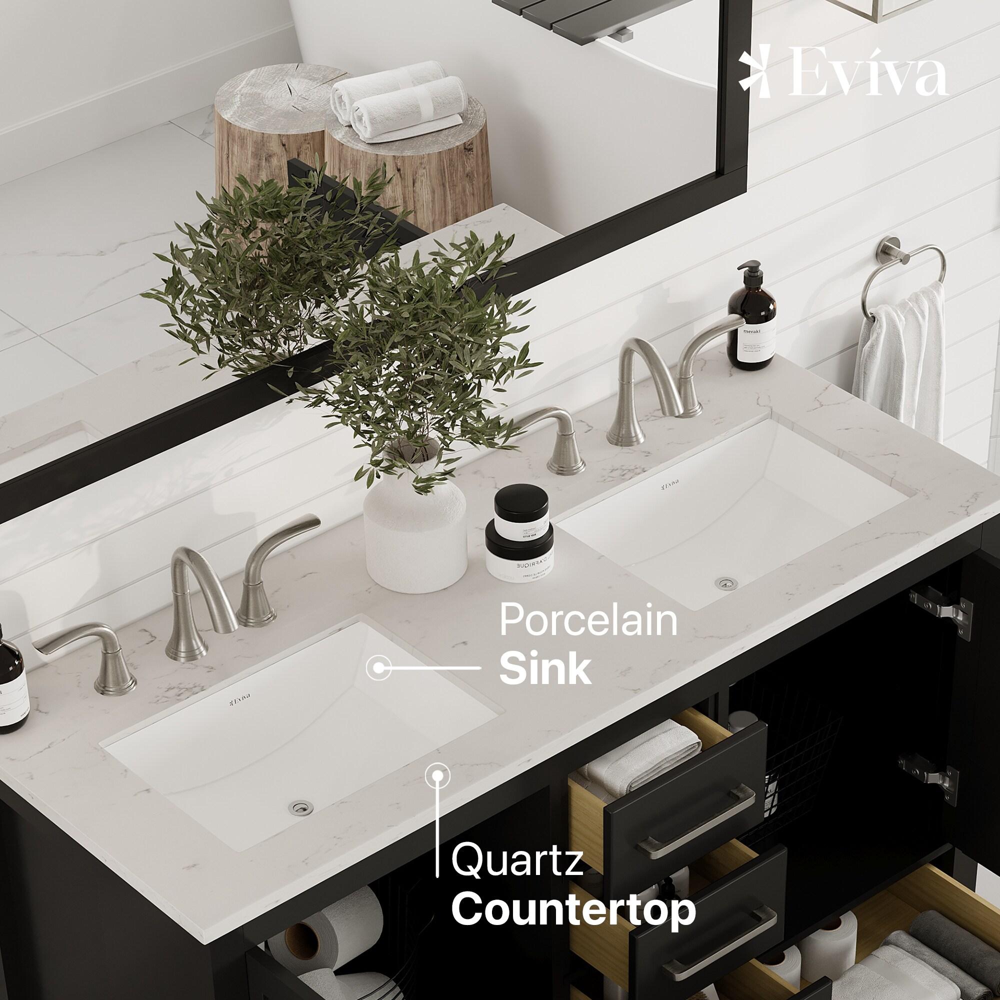 Eviva Eviva Aberdeen 48"W X 22"D White Double Sink Bathroom Vanity With White Carrara Quartz Countertop And Undermount Porcelain Sinks