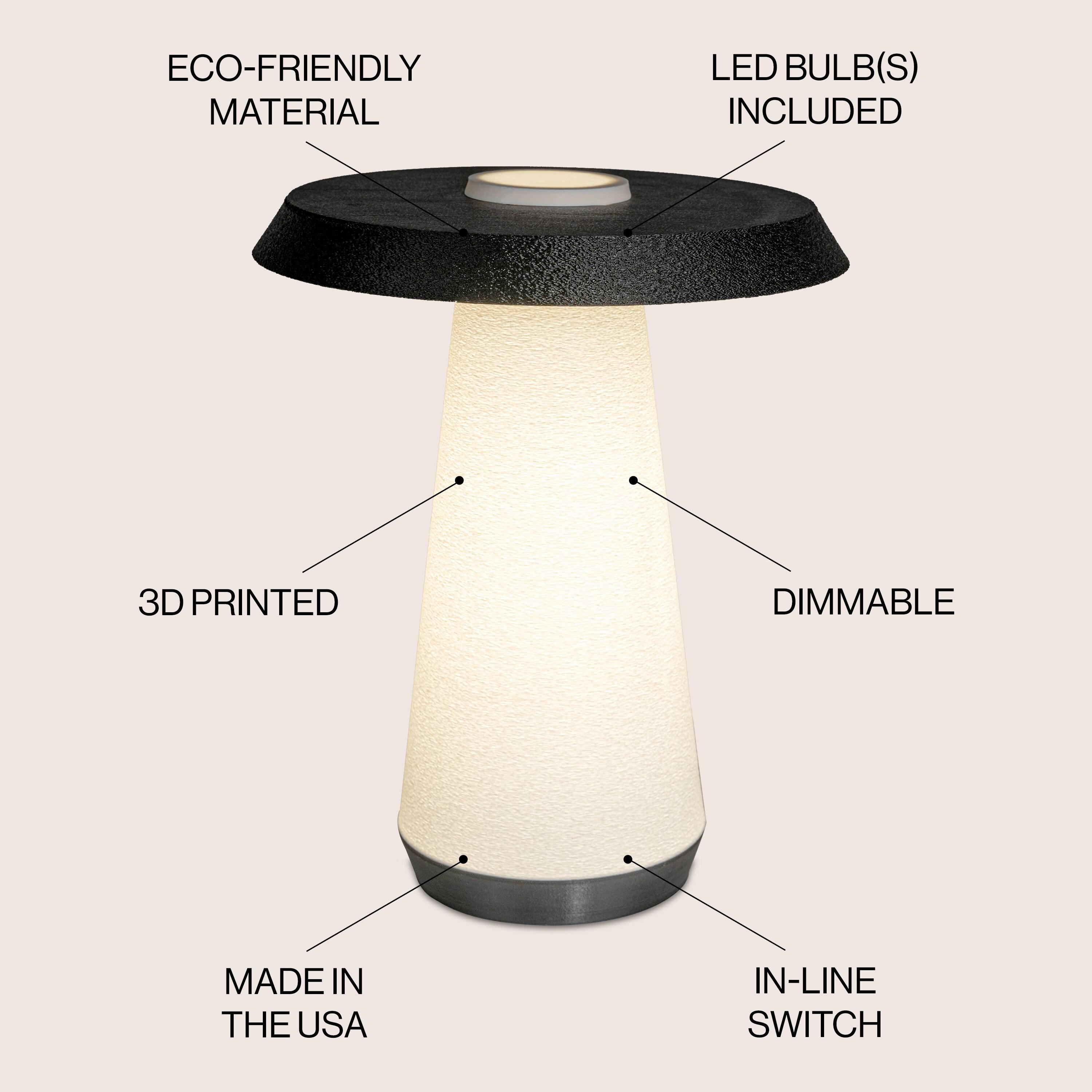 White and Black 3D Printed Dimmable LED Table Lamp