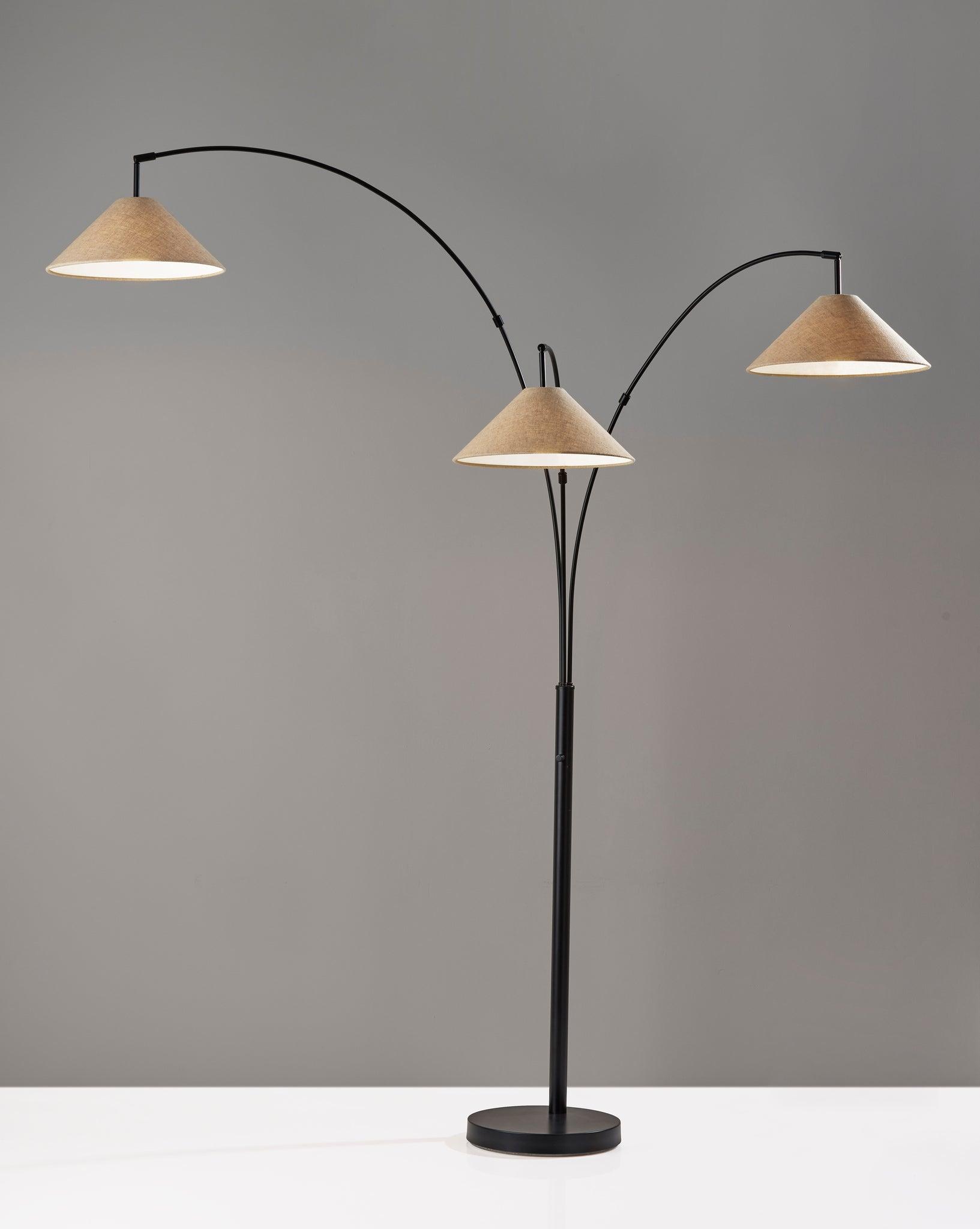 Braxton 3 Arm Arc Lamp Dark Bronze - Adesso: Adjustable Cone Shades, ETL Listed, 86" Tall