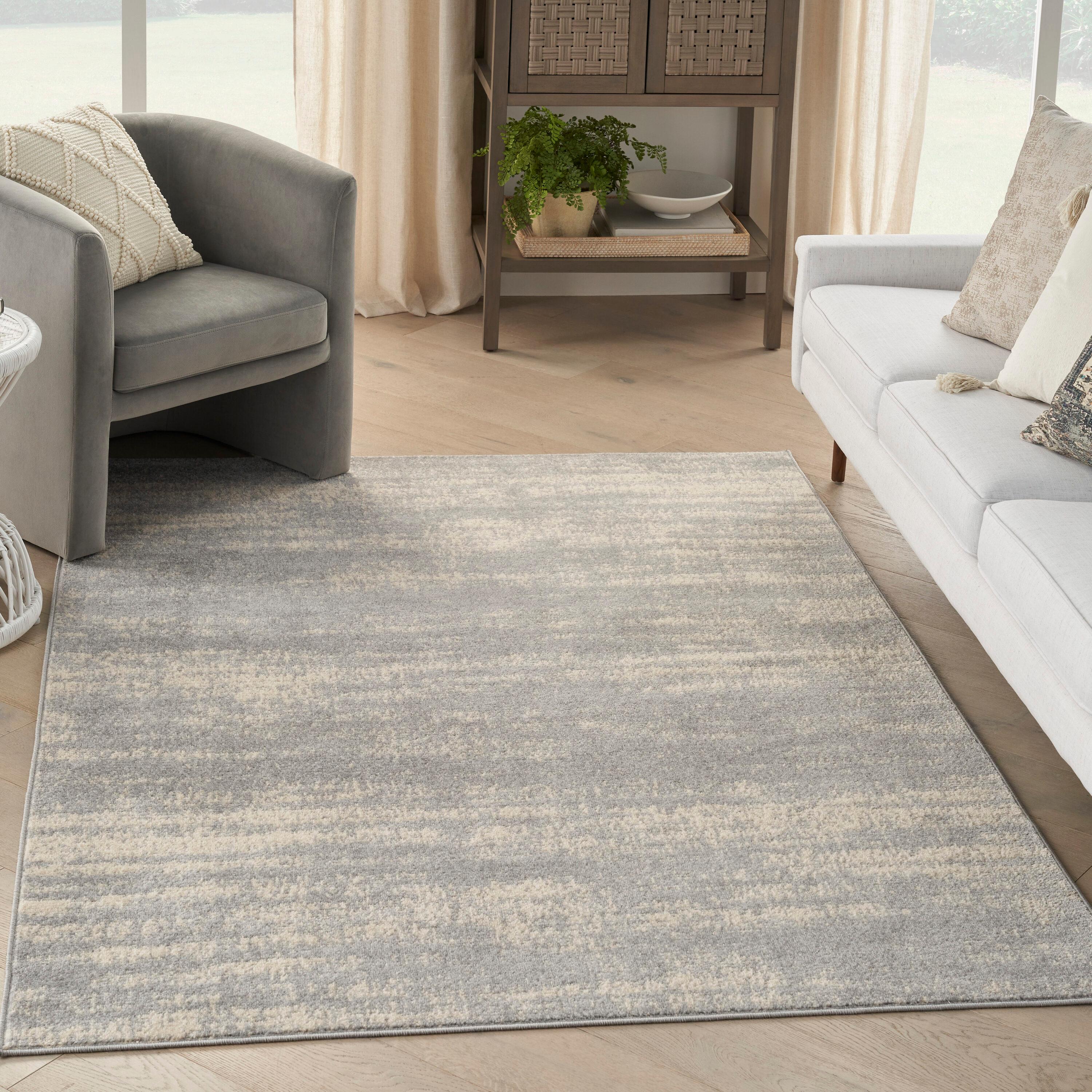 Nourison Essentials Abstract Low Pile Indoor Outdoor Area Rug 5' x 7' Grey/Beige