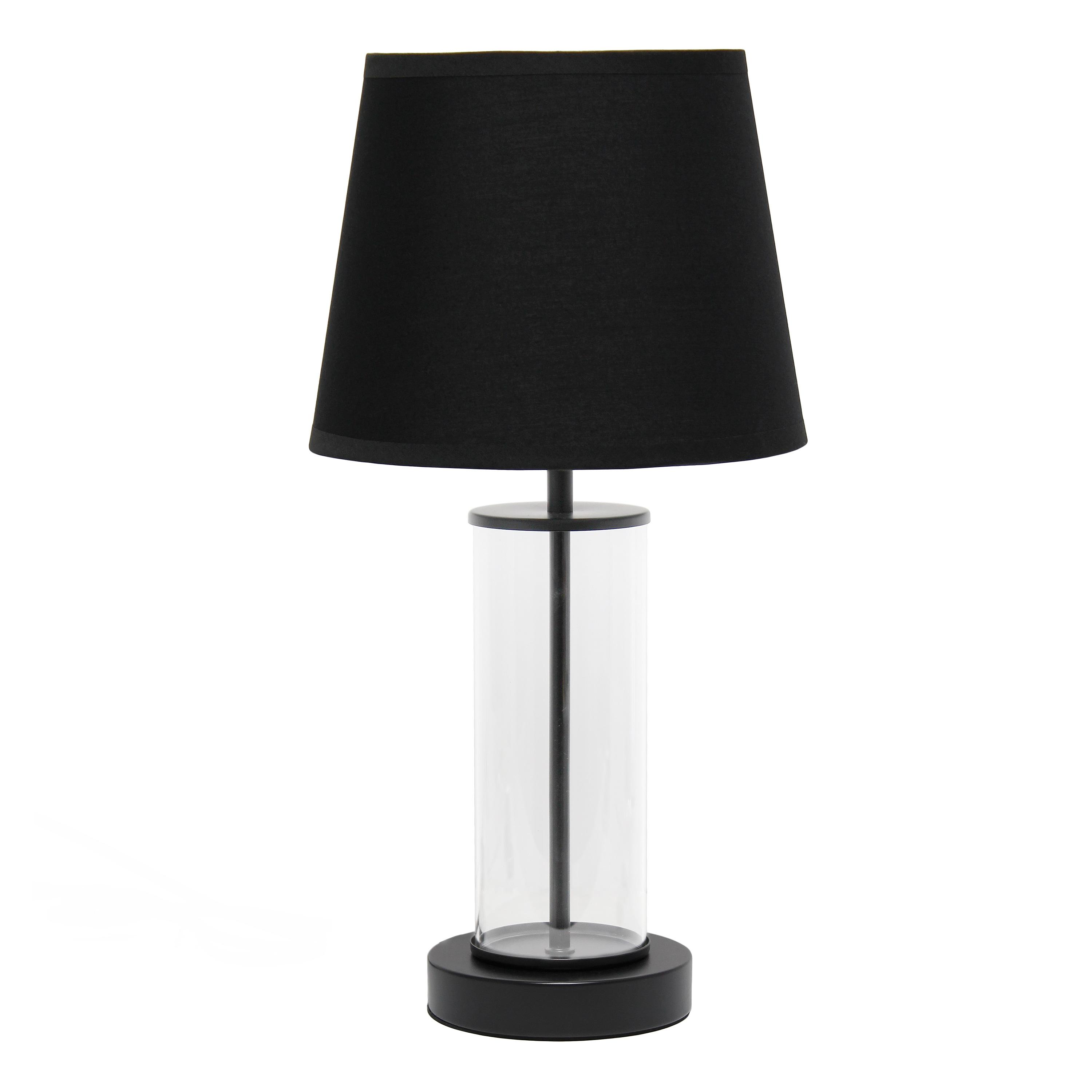 Encased Metal and Clear Glass Table Lamp with Fabric Shade Matte Black - Simple Designs: ETL Listed, Inline Switch, No Assembly Required