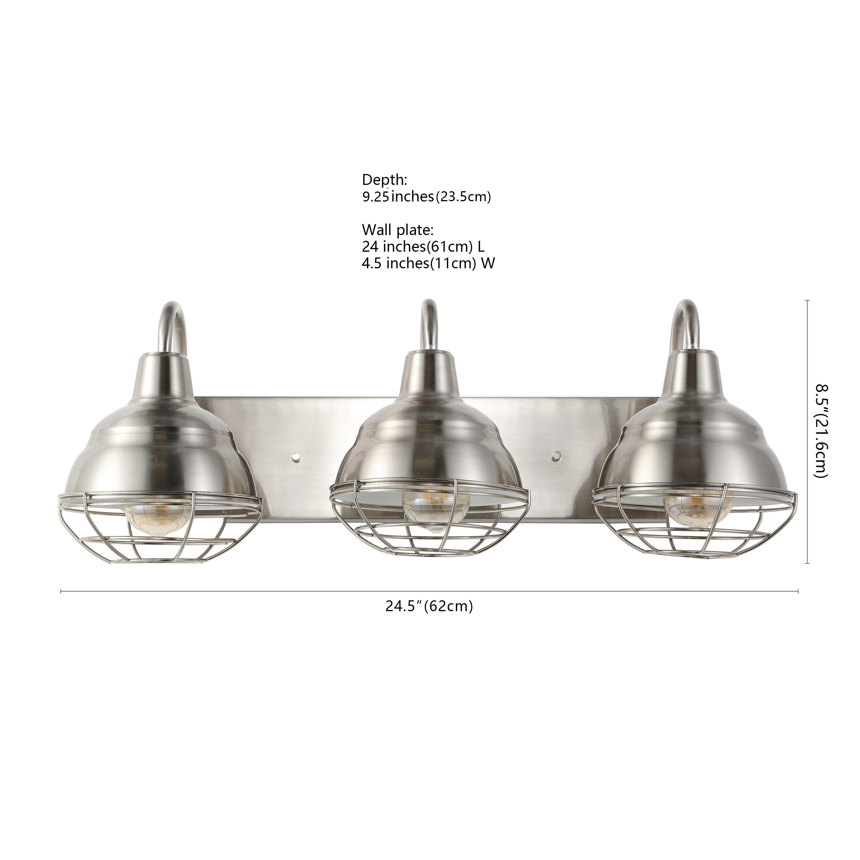 BEAUTY DEPOT 24.5" 3-Light Industrial Farmhouse Vanity Light, Nickel Finish, Led Bulbs Included, Modern Rustic Bathroom, Hallway, Living Room, Bedroom Mirror Cabinet Lighting