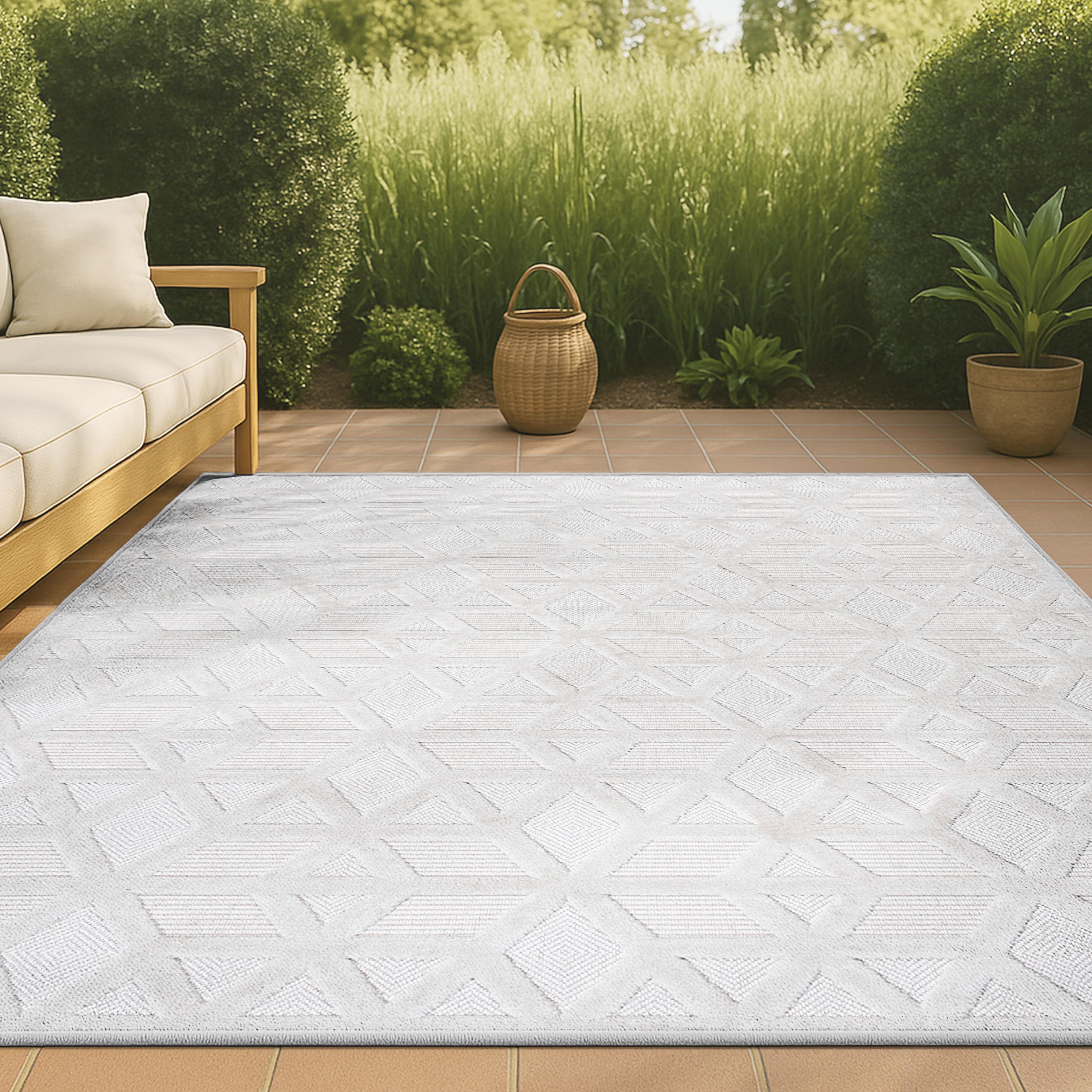 3'x5' Talaia Neutral Geometric Indoor/Outdoor Area Rug, Ivory - JONATHAN Y