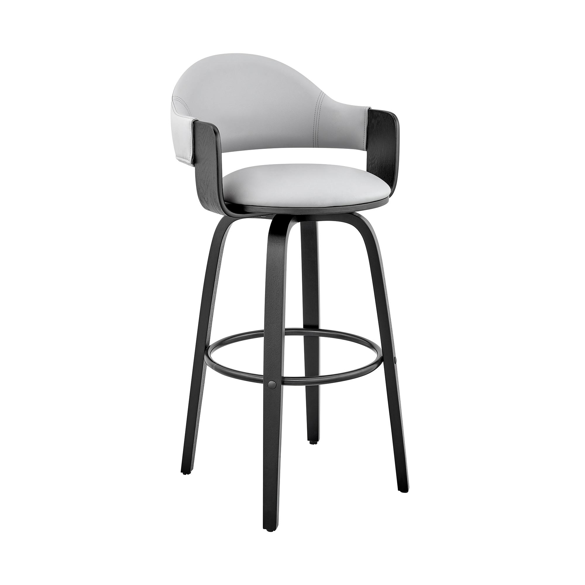 Brooklyn Adjustable Swivel Gray Faux Leather and Black Wood Bar Stool with Black Base