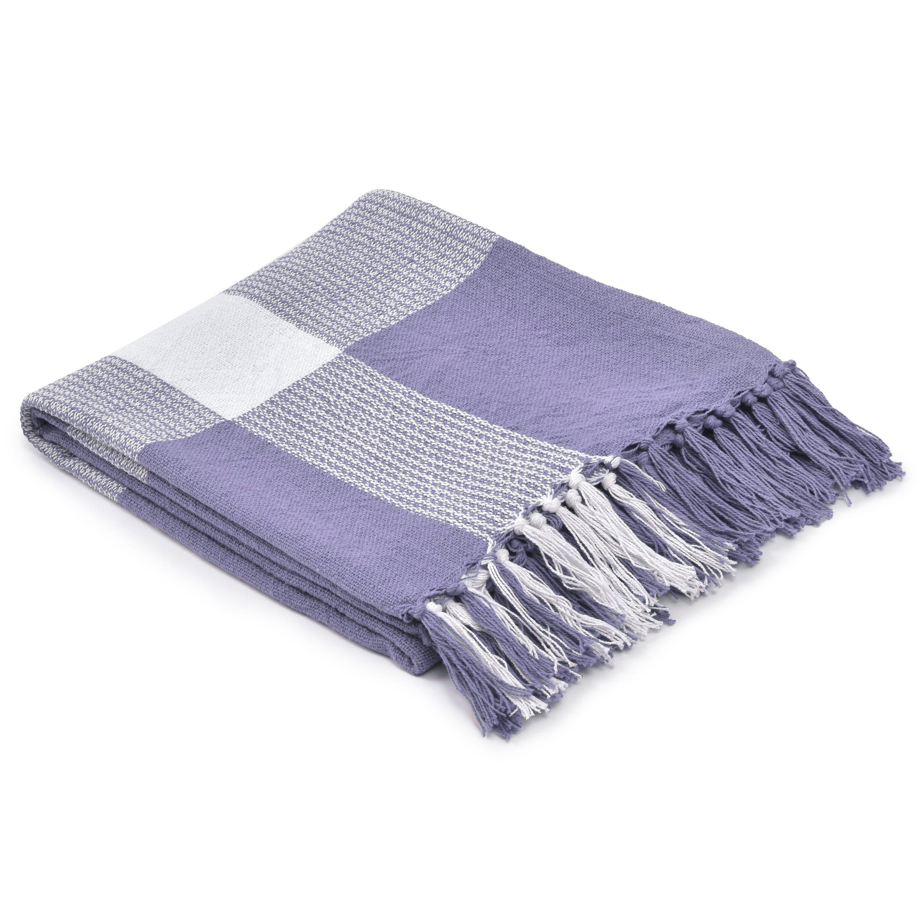 Ox Bay Pink/White Tartan Plaid Cotton Throw Blanket, 50" x 60"