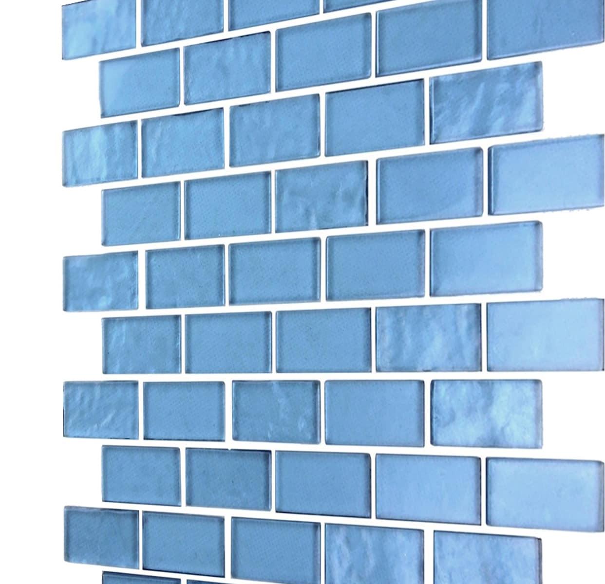 Abolos Landscape 1 in. x 2 in. Translucent Glass Plastic Face Mounted Brick Mosaic Designer Pool Tile