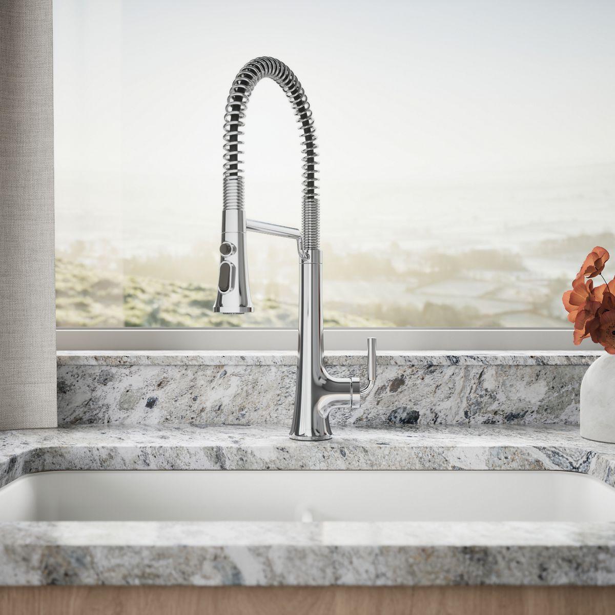 Kohler Tone Single Handle Semi-Professional Pre-Rinse Kitchen Sink Faucet with Three-Function Pull Down Sprayer