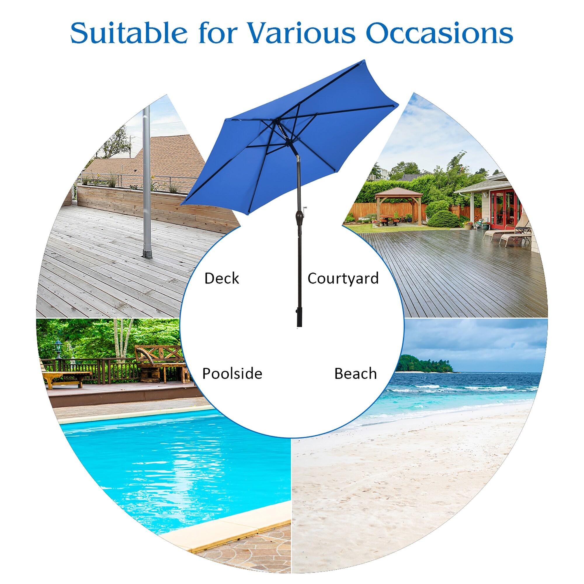 Resenkos 9 ft Outdoor Market Patio Table Umbrella Push Button Tilt Crank Lift-Blue, Patio Offset Umbrella with Easy Tilt Adjustment, Outdoor Hanging Umbrella, Sunshade Umbrella Canopy